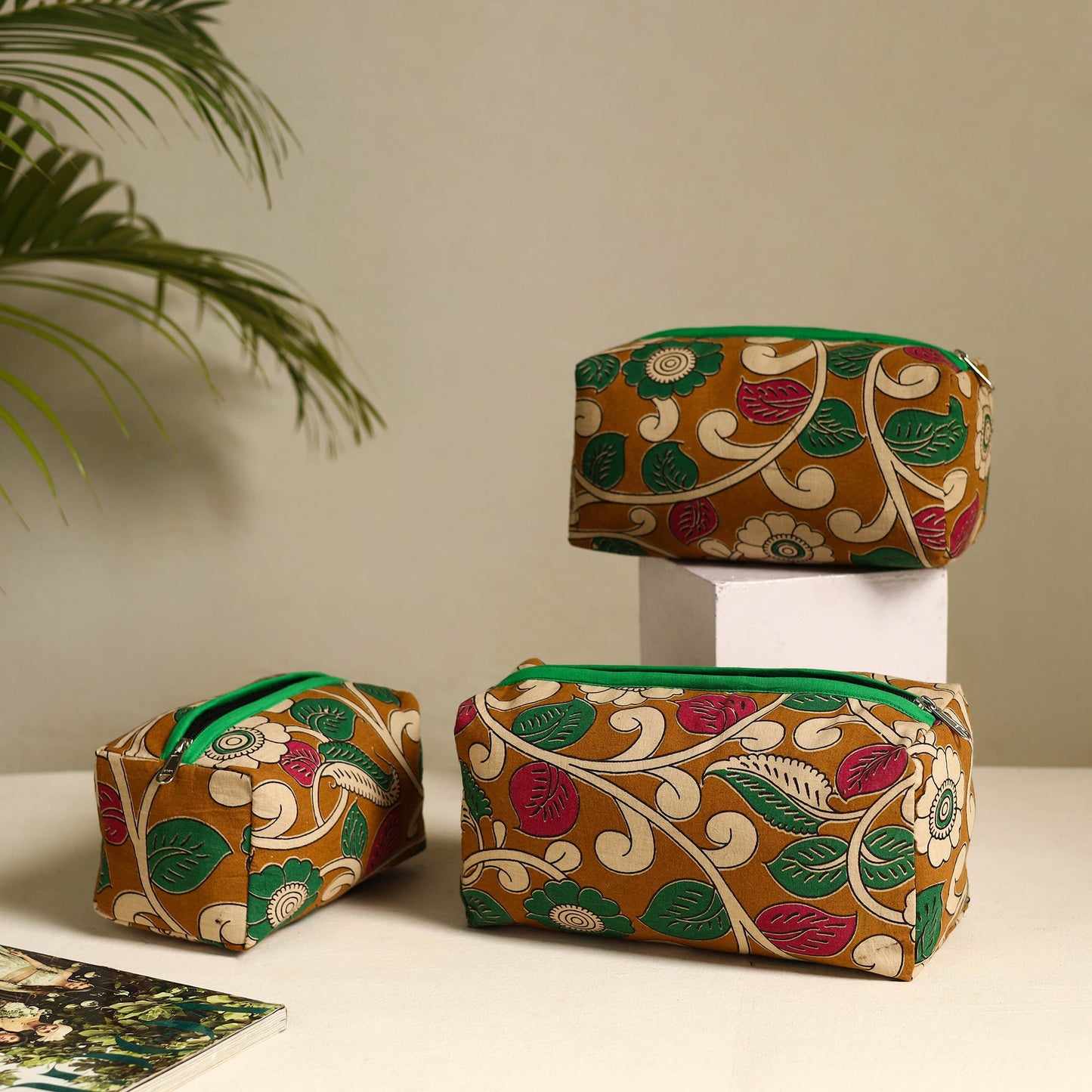 Brown Handmade Cotton Toiletry Bags (Set of 3)