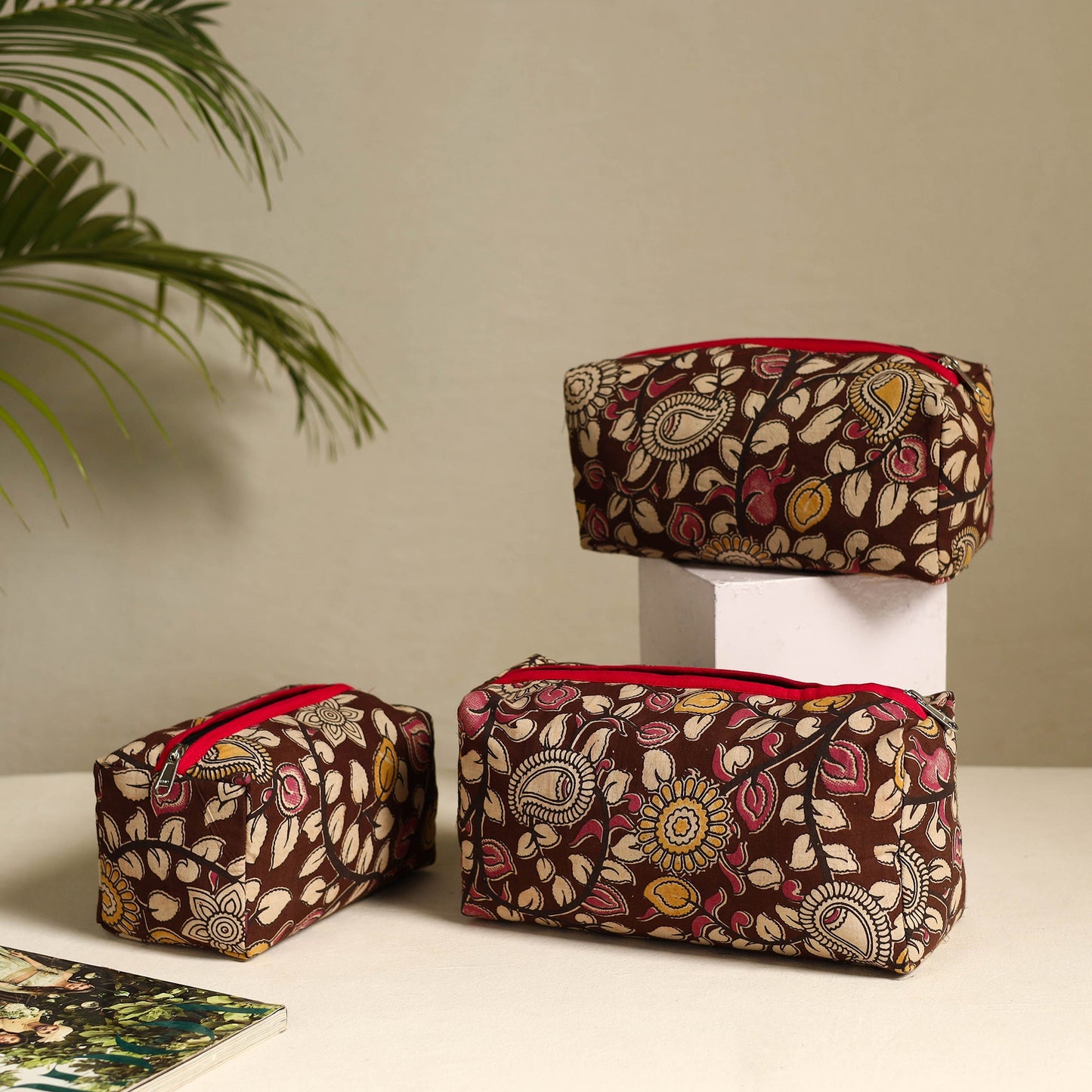 Brown Handmade Cotton Toiletry Bags (Set of 3)