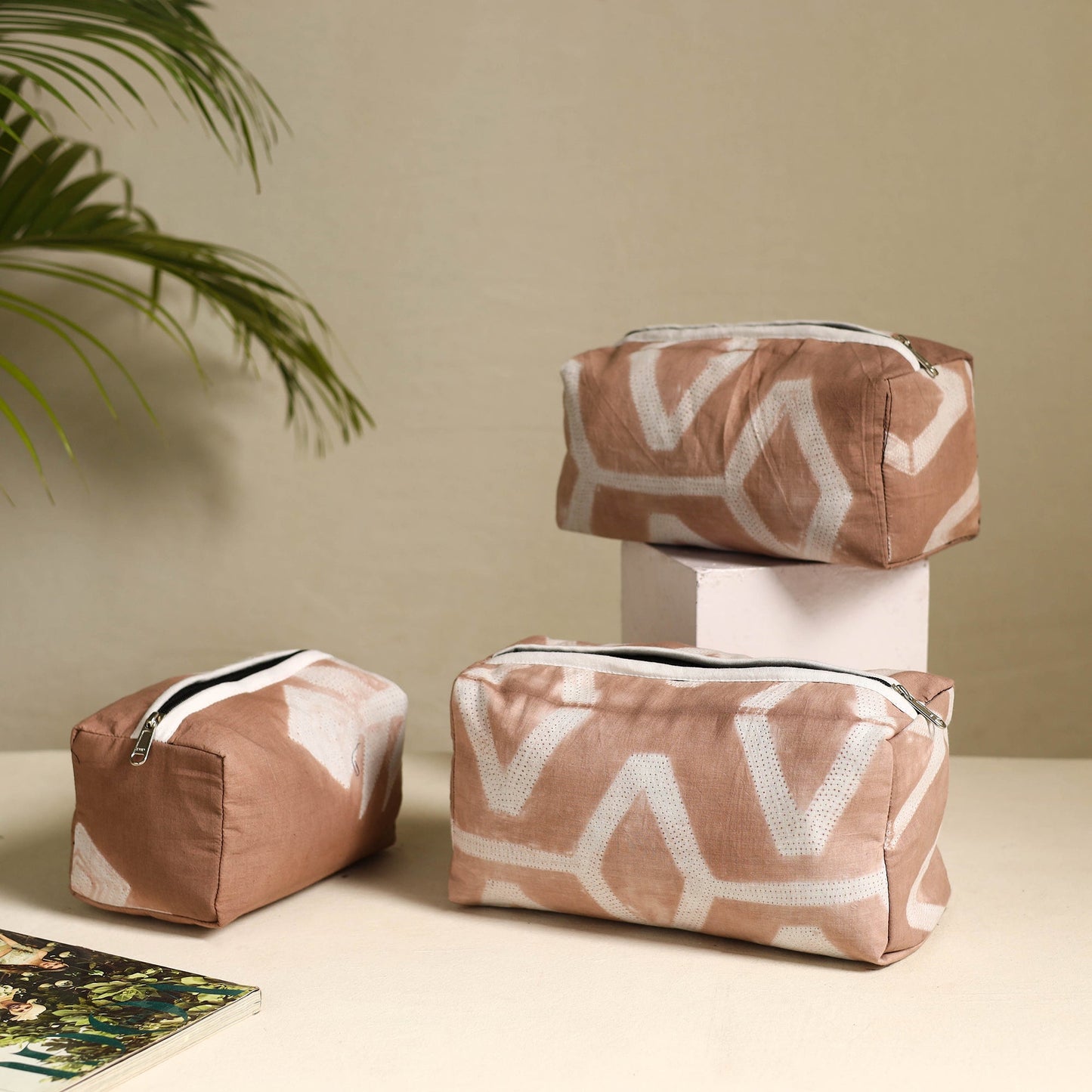 Brown Handmade Cotton Toiletry Bags (Set of 3)