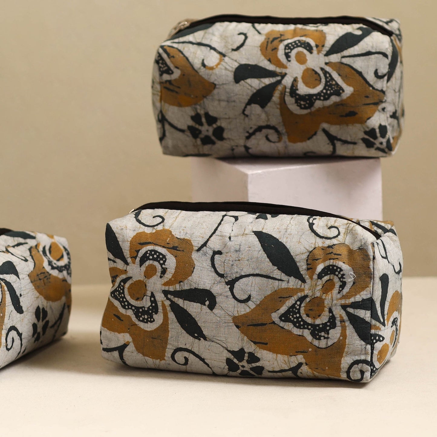 Brown Handmade Cotton Toiletry Bags (Set of 3)