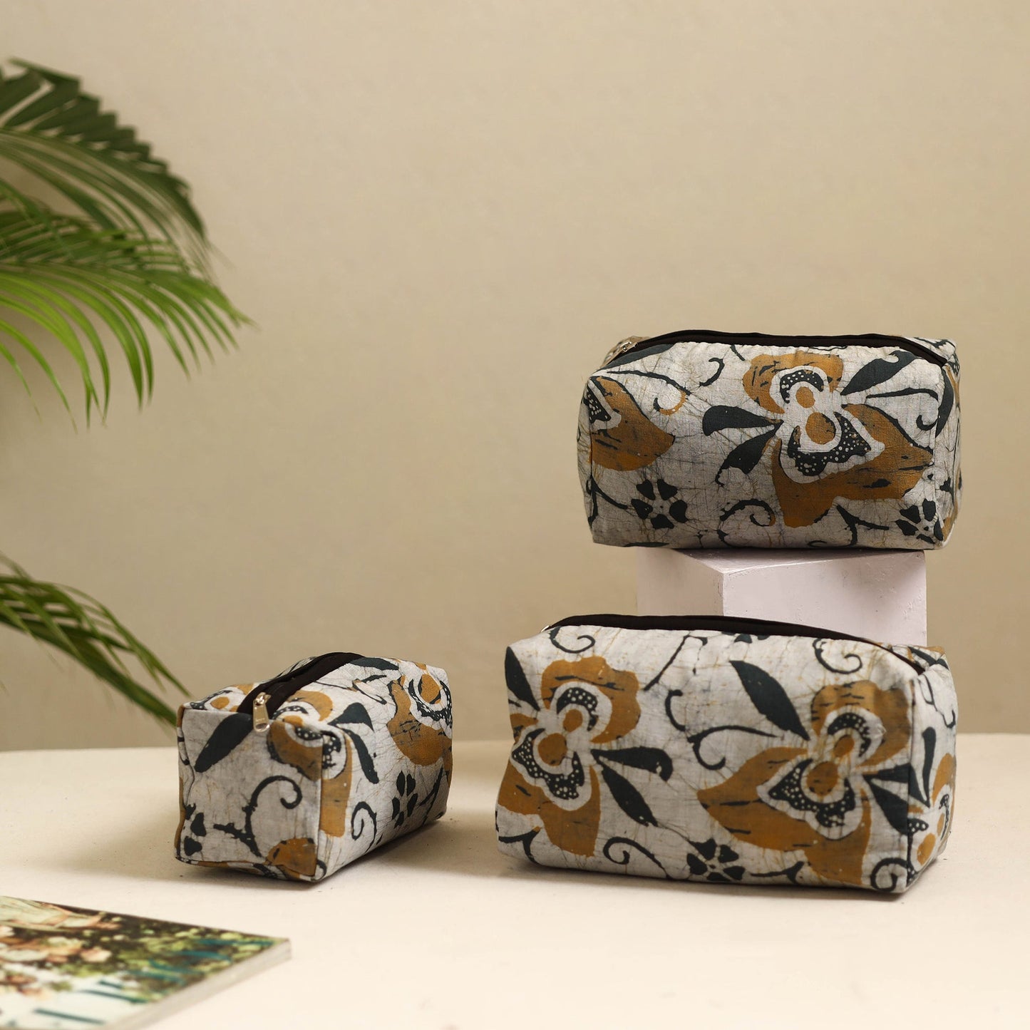 Brown Handmade Cotton Toiletry Bags (Set of 3)