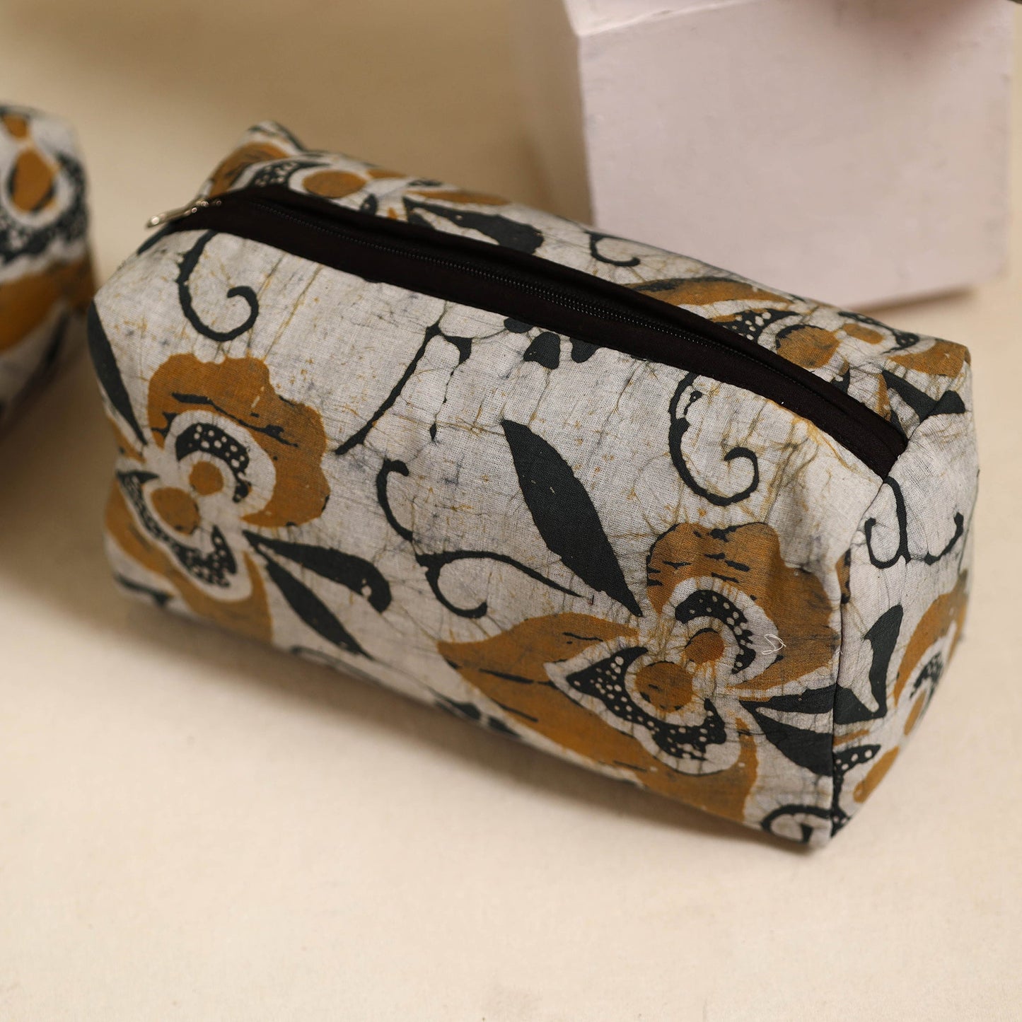 Brown Handmade Cotton Toiletry Bags (Set of 3)