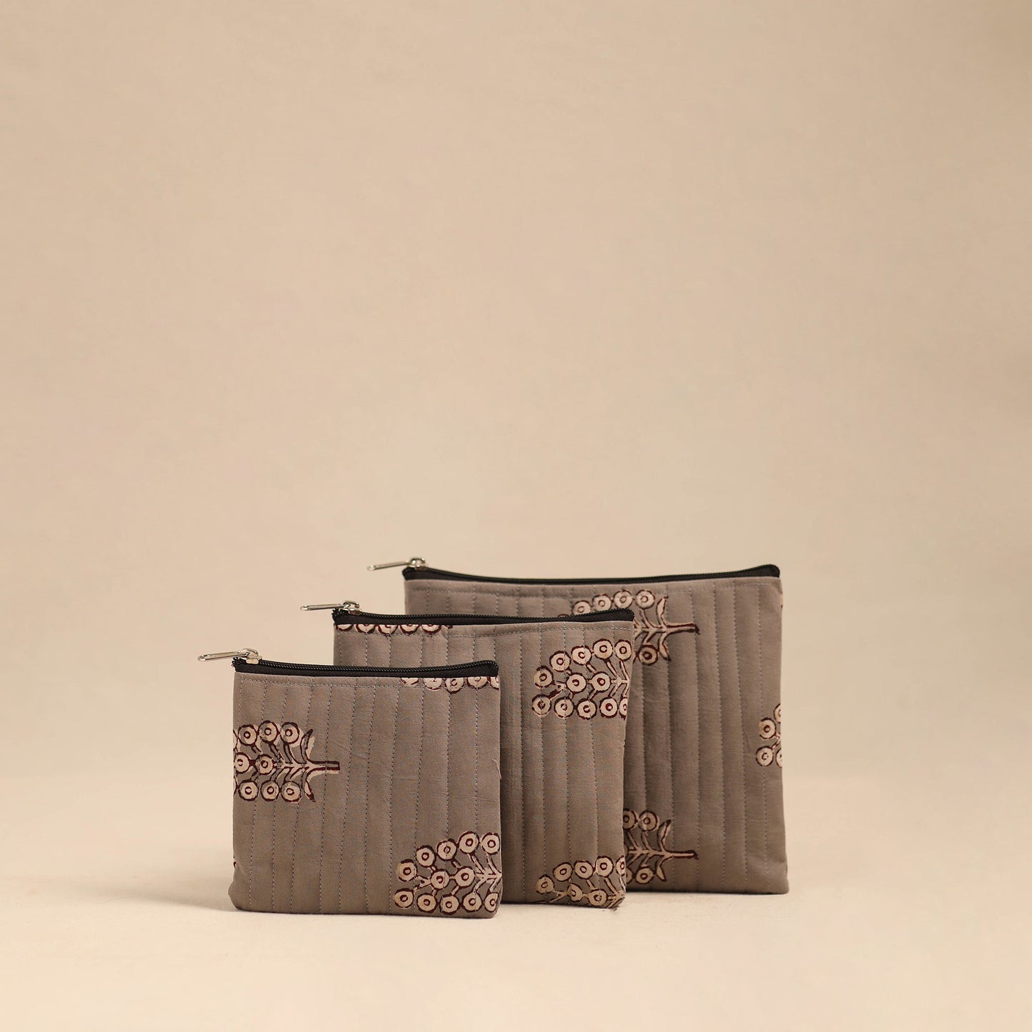 Brown - handmade cotton utility pouches (set of 3) 15