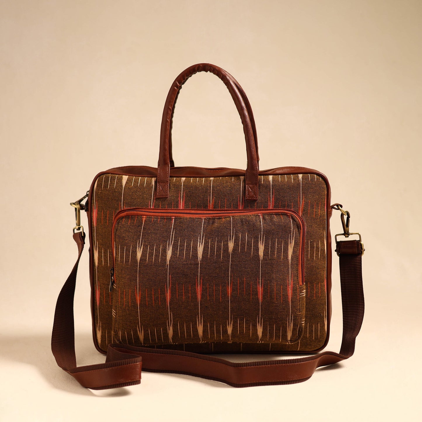 Brown Handmade Pochampally Ikat Laptop Bag