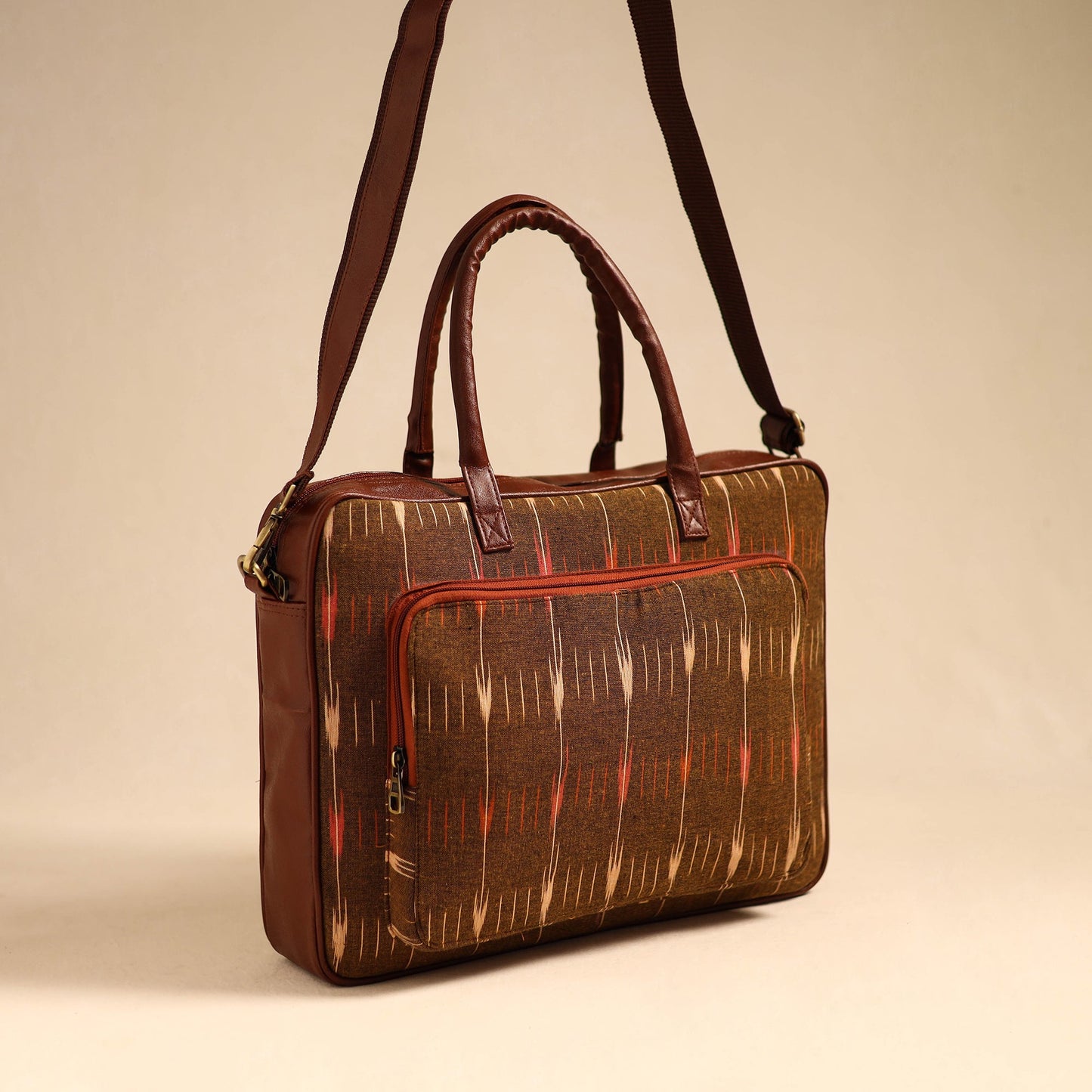 Brown Handmade Pochampally Ikat Laptop Bag