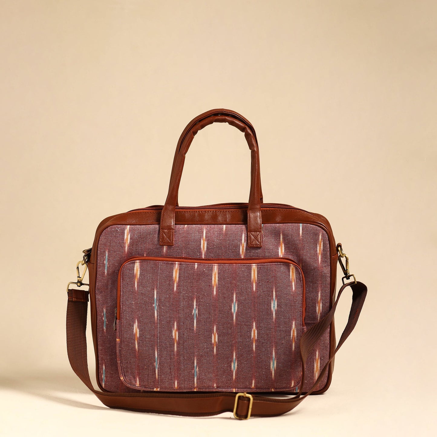 Brown Handmade Pochampally Ikat Laptop Bag