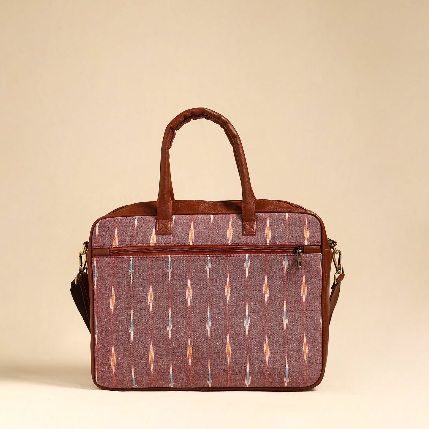 Brown Handmade Pochampally Ikat Laptop Bag