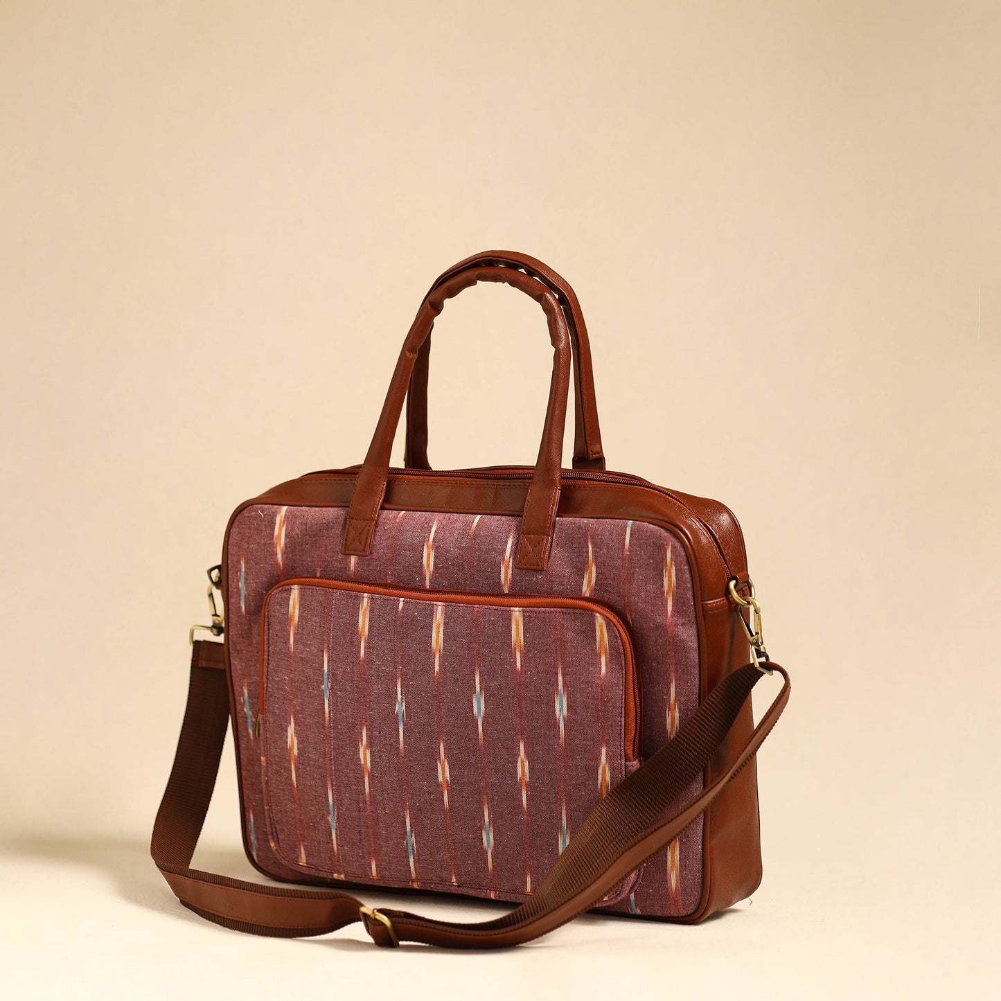 Brown Handmade Pochampally Ikat Laptop Bag