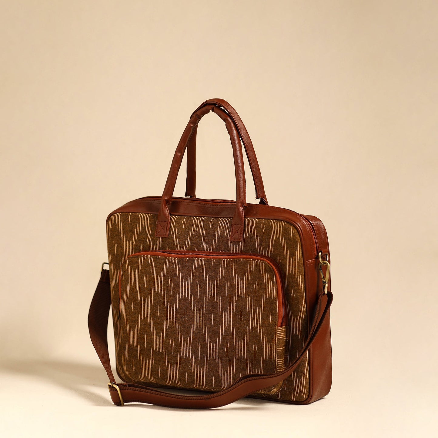 Brown Handmade Pochampally Ikat Laptop Bag