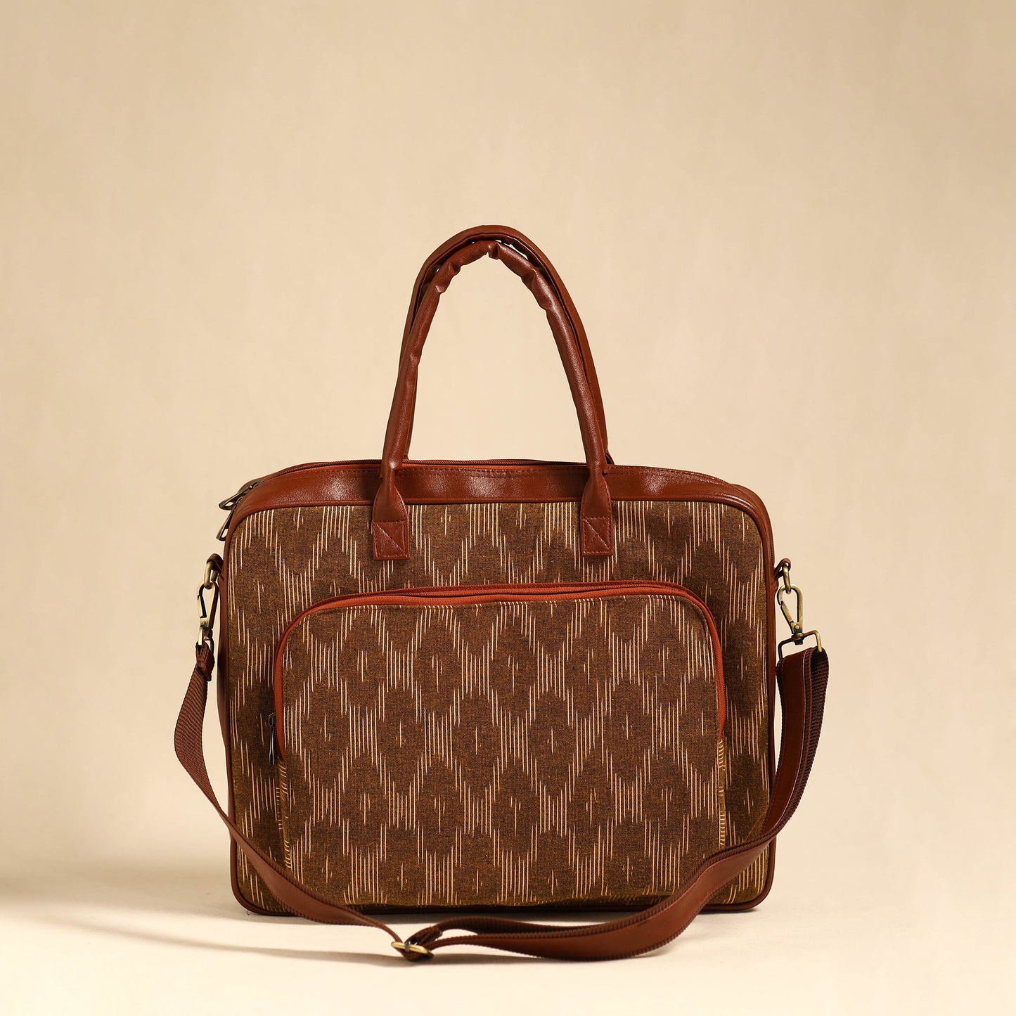 Brown Handmade Pochampally Ikat Laptop Bag