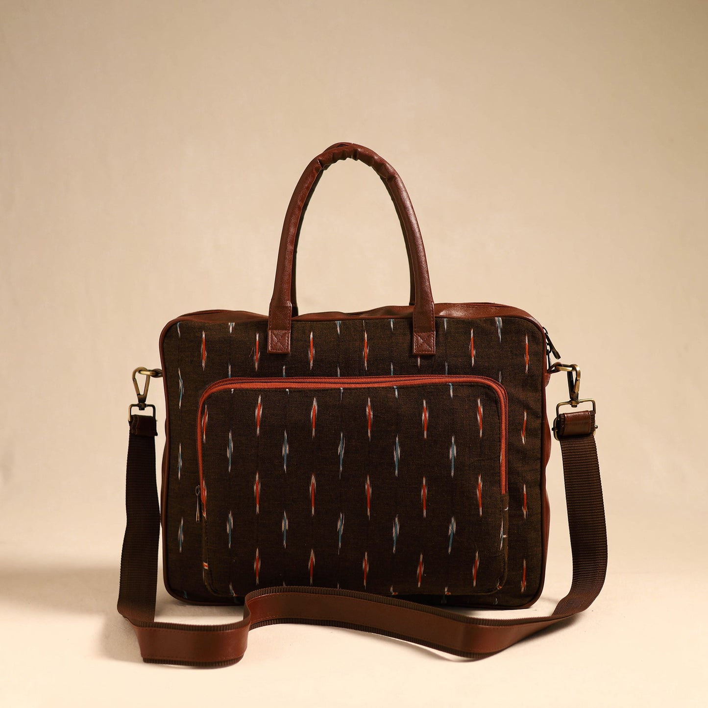 Brown Handmade Pochampally Ikat Laptop Bag
