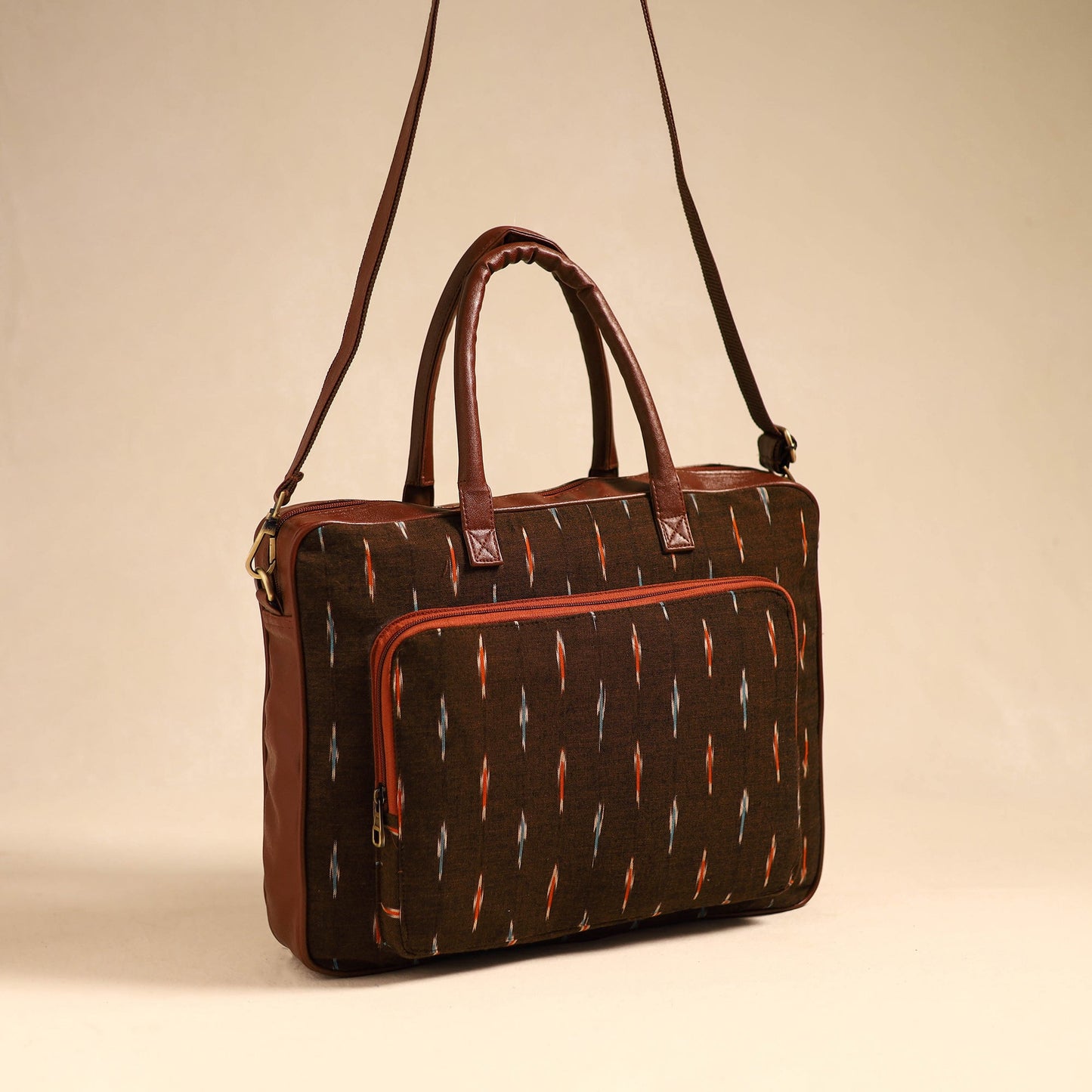 Brown Handmade Pochampally Ikat Laptop Bag