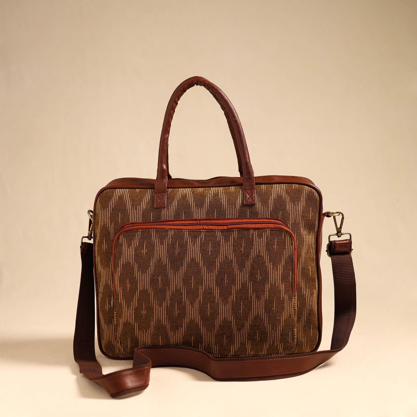 Brown Handmade Pochampally Ikat Laptop Bag