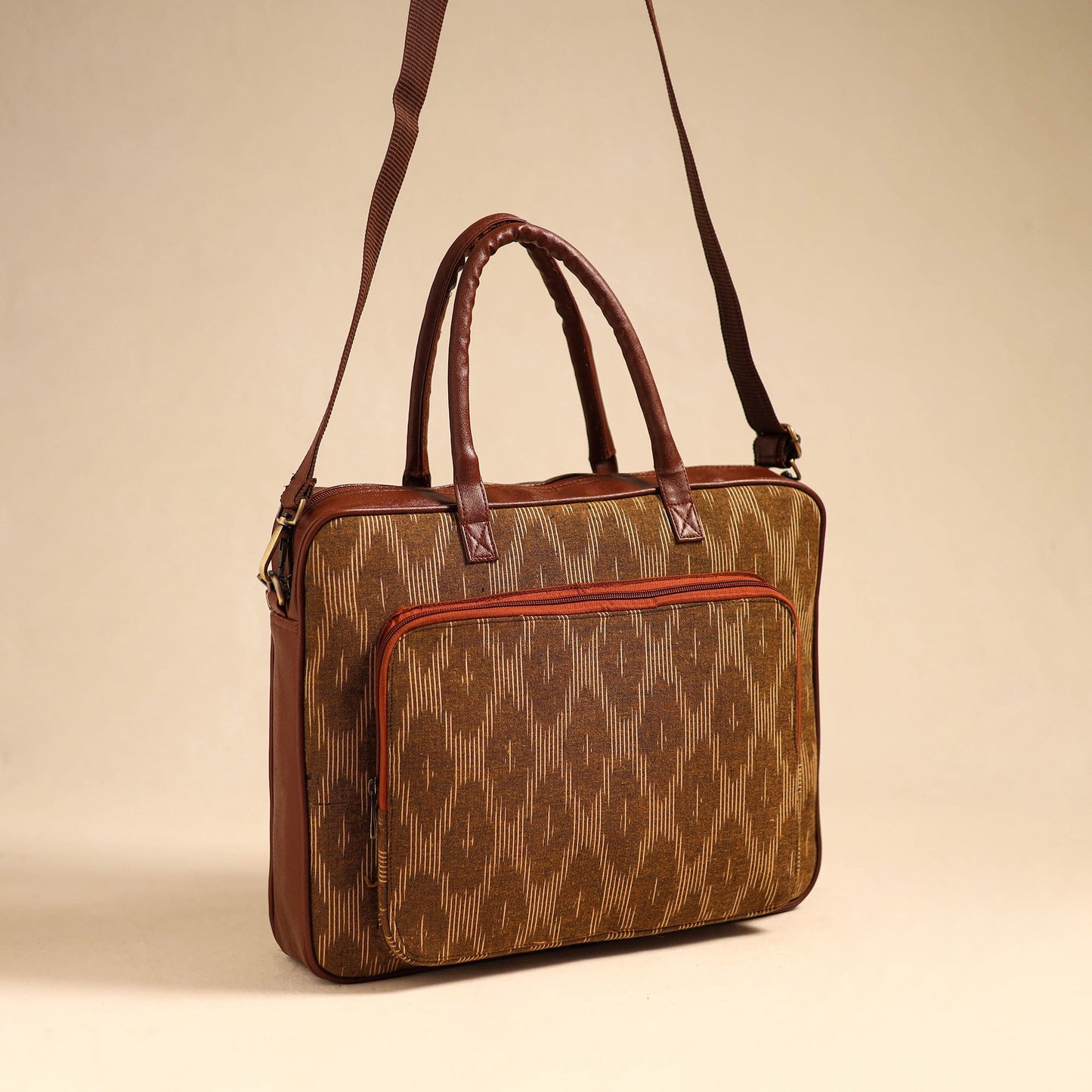 Brown Handmade Pochampally Ikat Laptop Bag