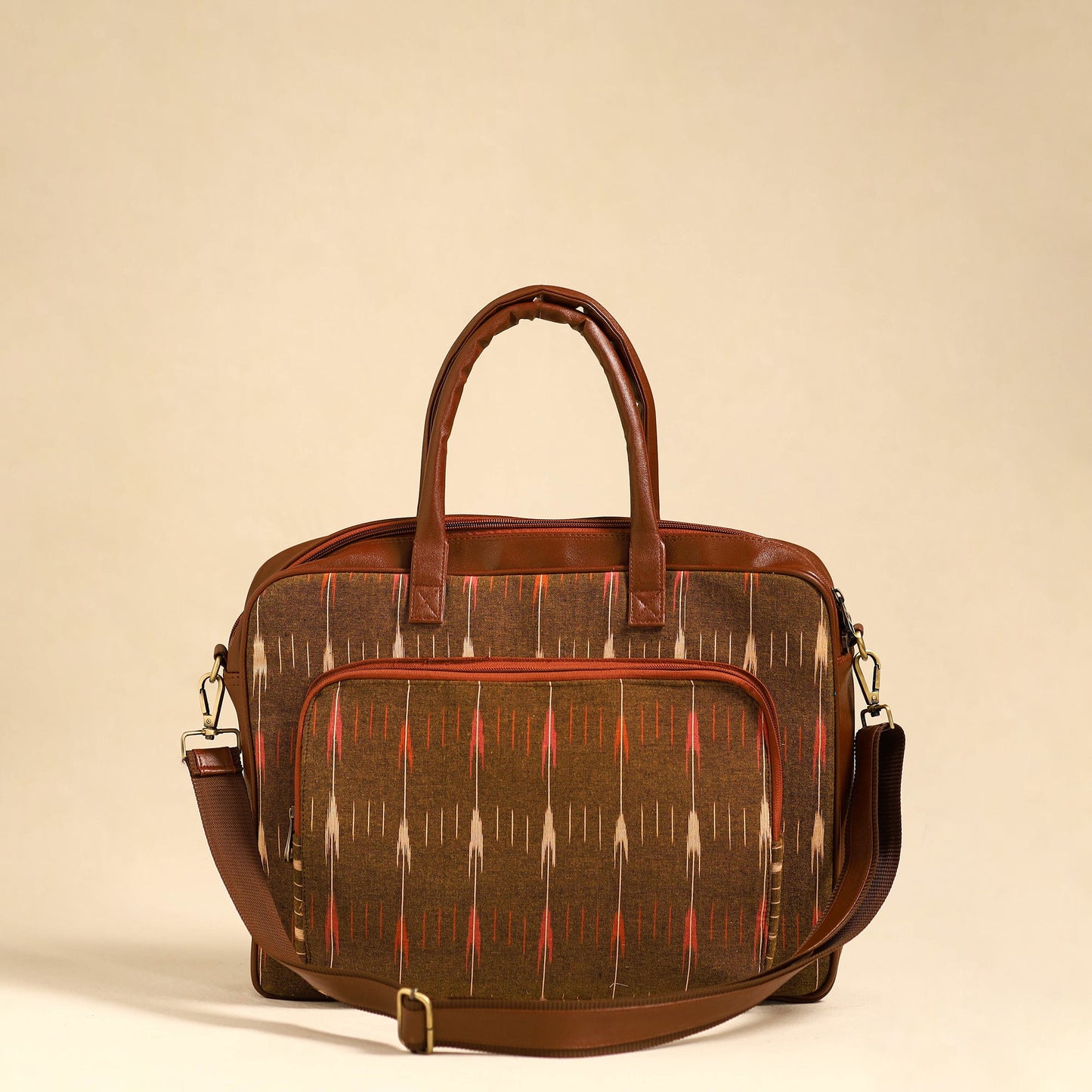 Brown Handmade Pochampally Ikat Laptop Bag