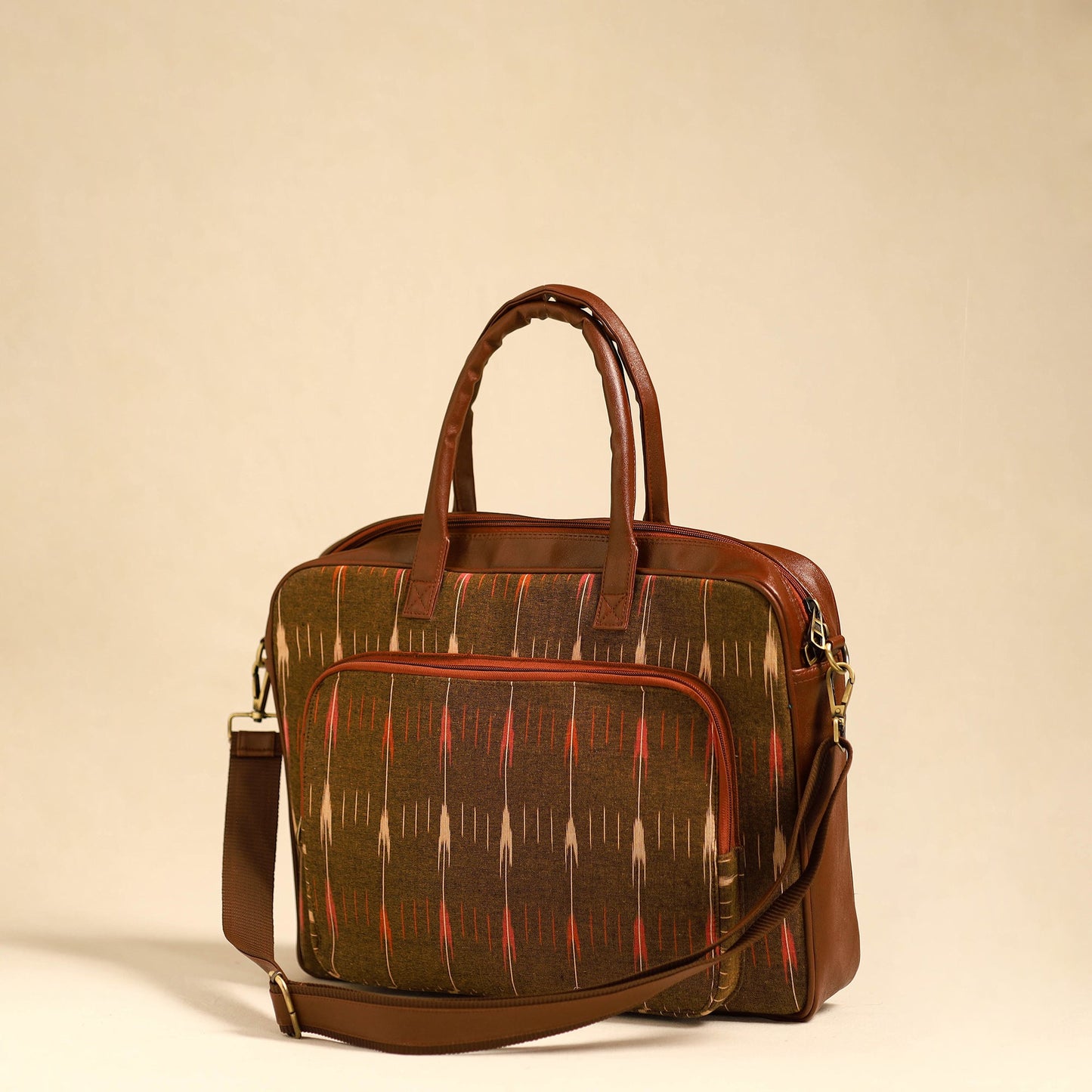 Brown Handmade Pochampally Ikat Laptop Bag