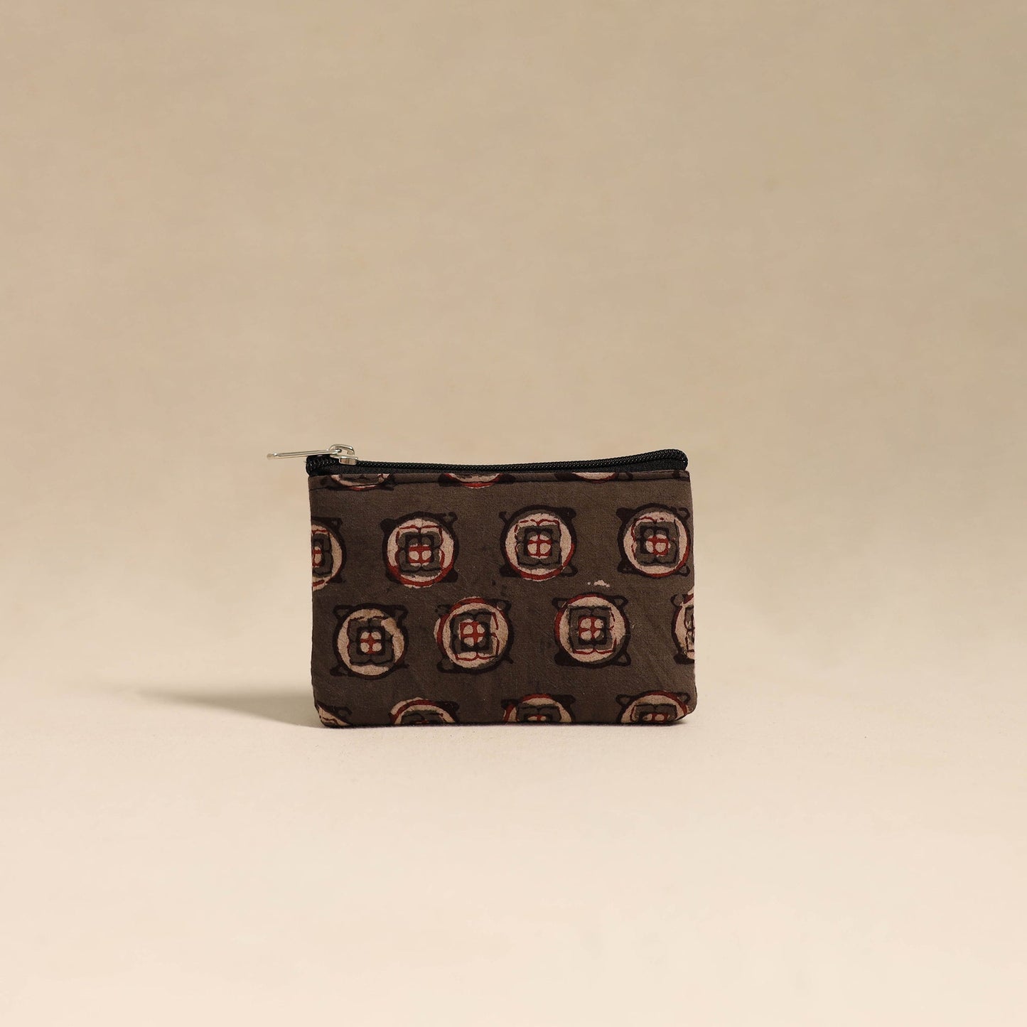 Brown Handmade Quilted Cotton Coin Pouch Online in India