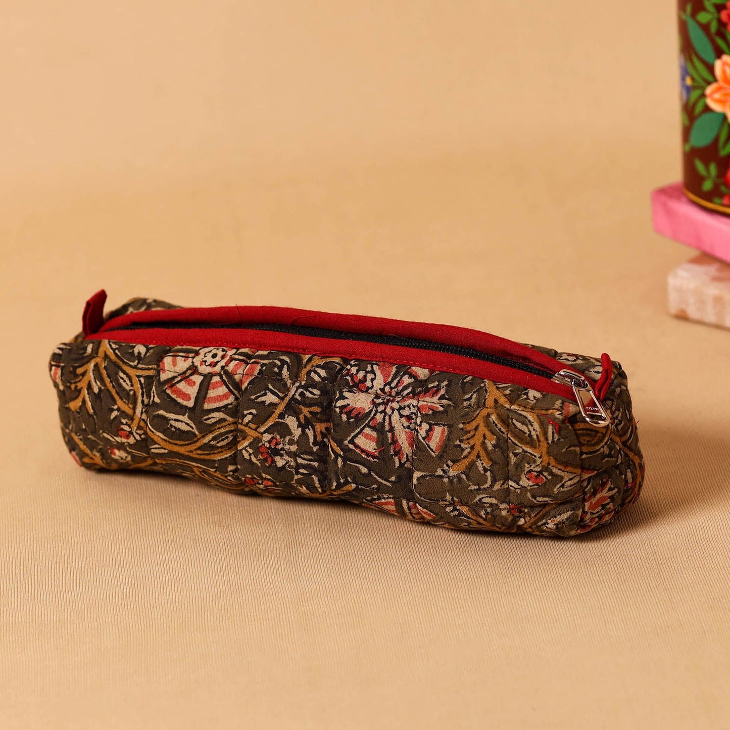 Brown Handmade Quilted Cotton Pencil Pouch