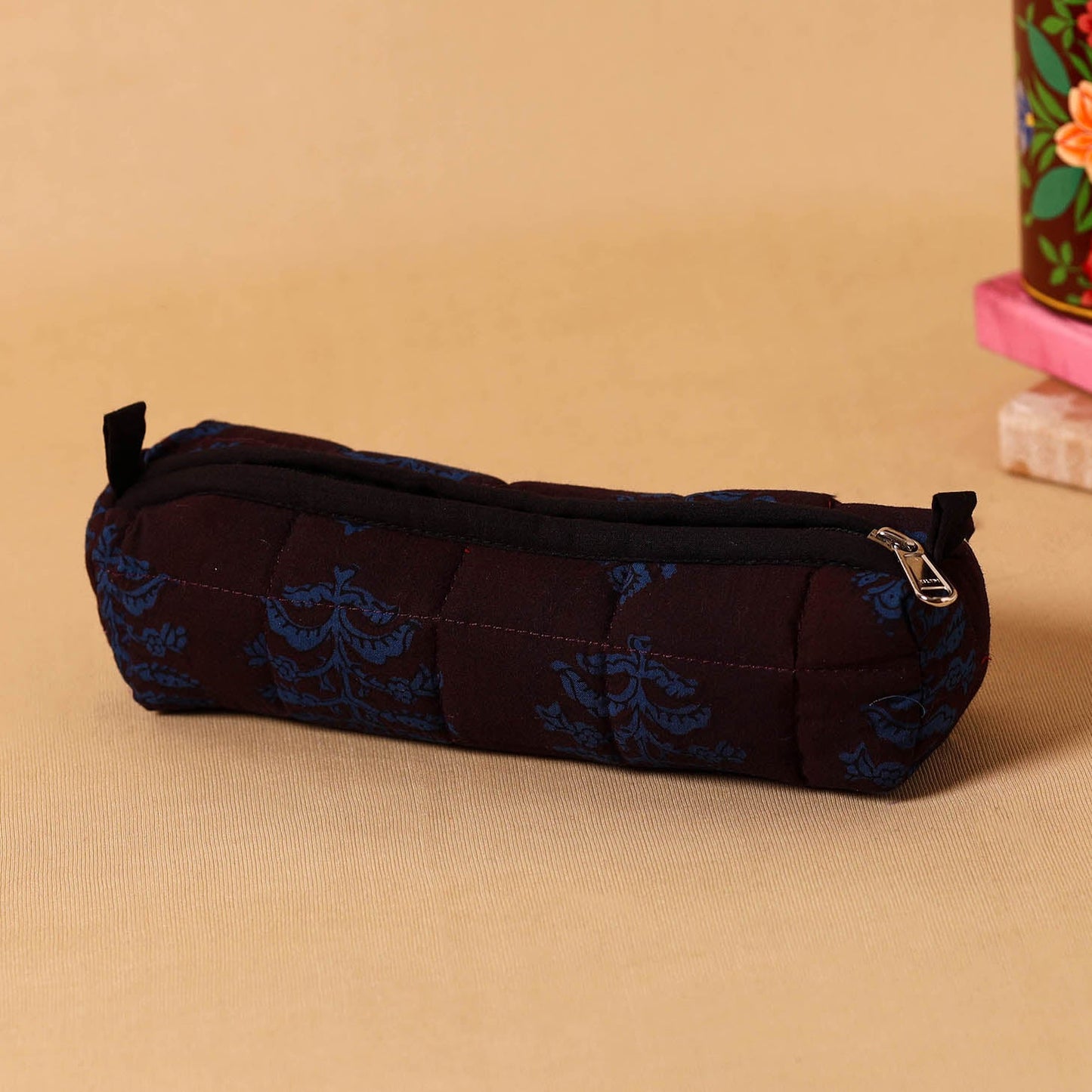 Brown Handmade Quilted Cotton Pencil Pouch