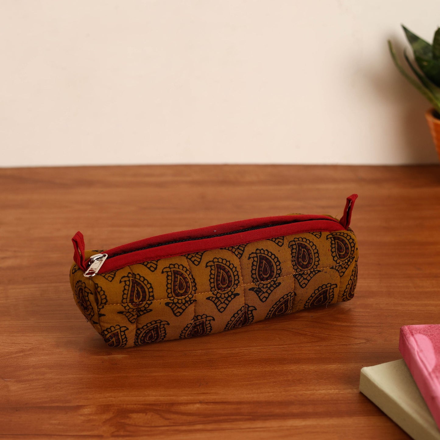 Brown Handmade Quilted Cotton Pencil Pouch