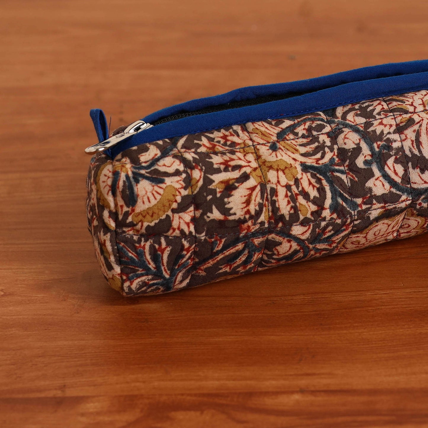Brown Handmade Quilted Cotton Pencil Pouch