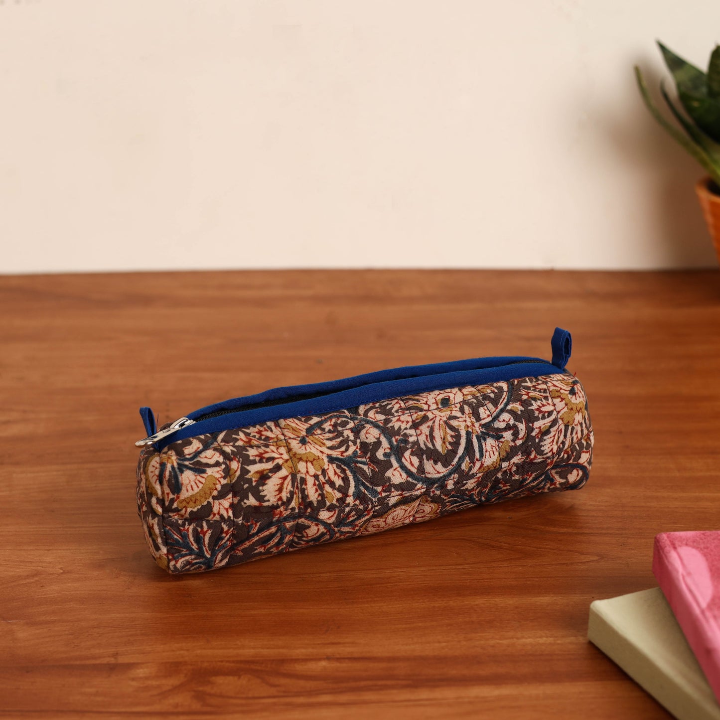 Brown Handmade Quilted Cotton Pencil Pouch