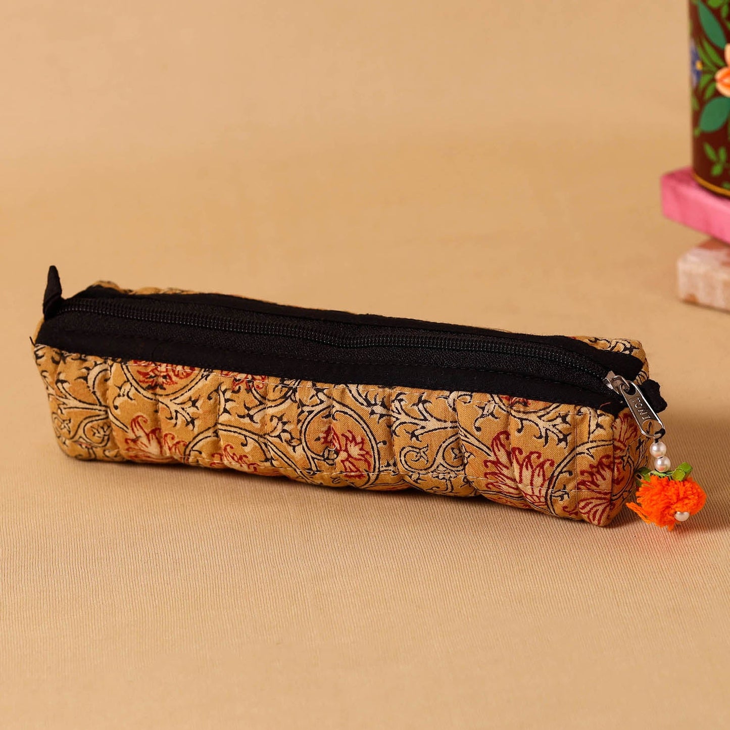 Brown Handmade Quilted Cotton Pencil Pouch