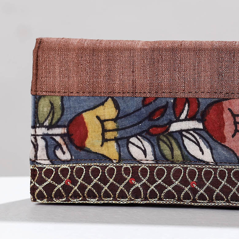 Brown Handpainted Kalamkari Ghicha Silk Clutch
