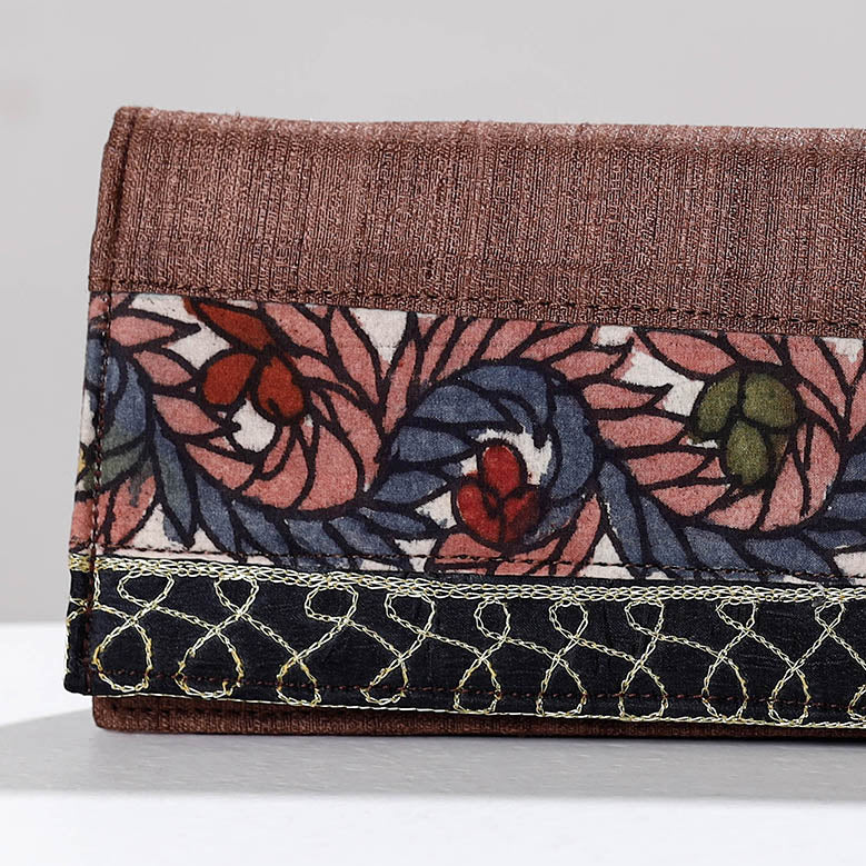 Brown Handpainted Kalamkari Ghicha Silk Clutch