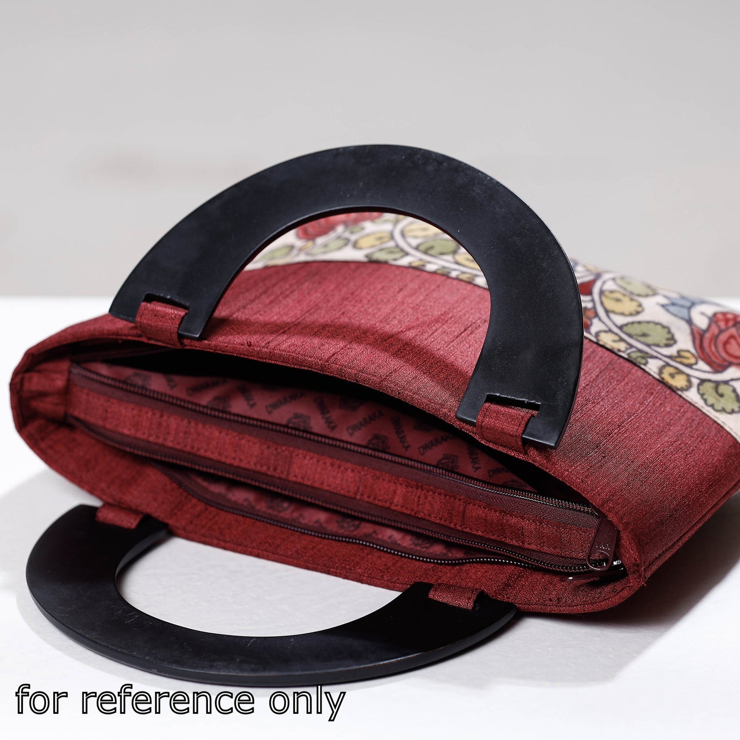 Brown Handpainted Kalamkari Ghicha Silk Hand Bag