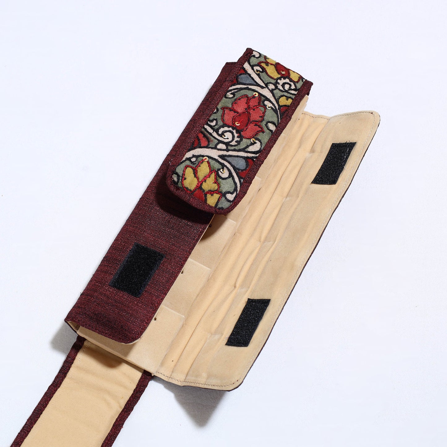 Brown Handpainted Kalamkari Natural Dyed Ghicha Silk Earrings Pouch 02