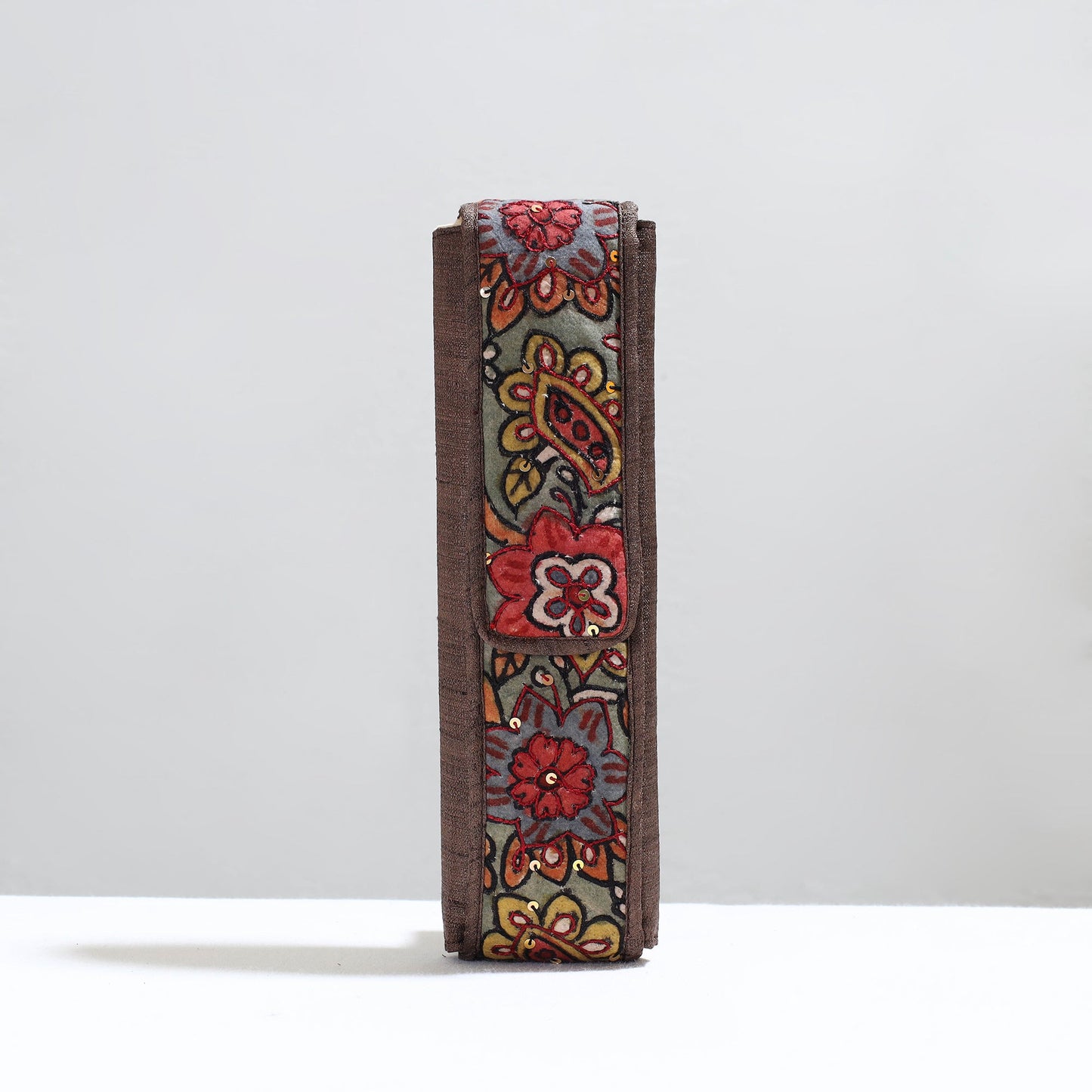 Brown Handpainted Kalamkari Natural Dyed Ghicha Silk Earrings Pouch 21