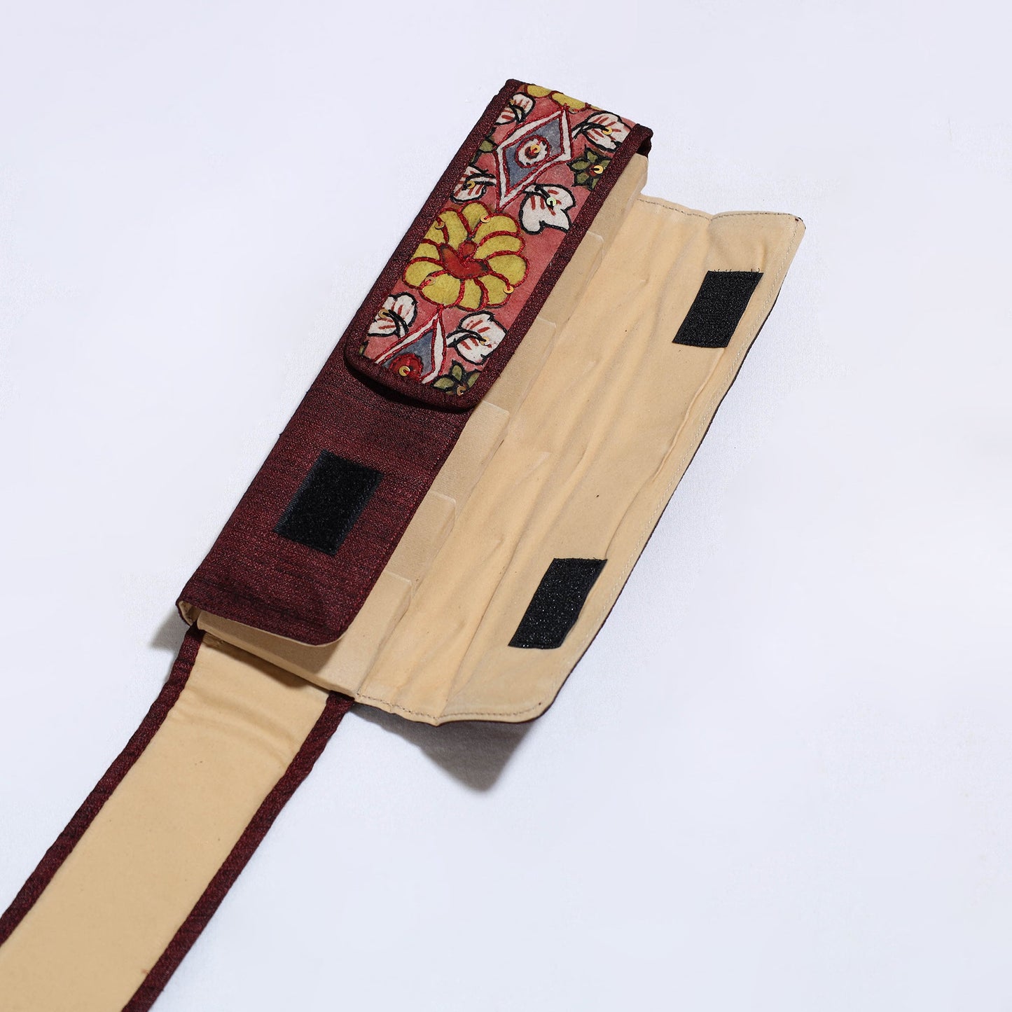 Brown Handpainted Kalamkari Natural Dyed Ghicha Silk Earrings Pouch 13