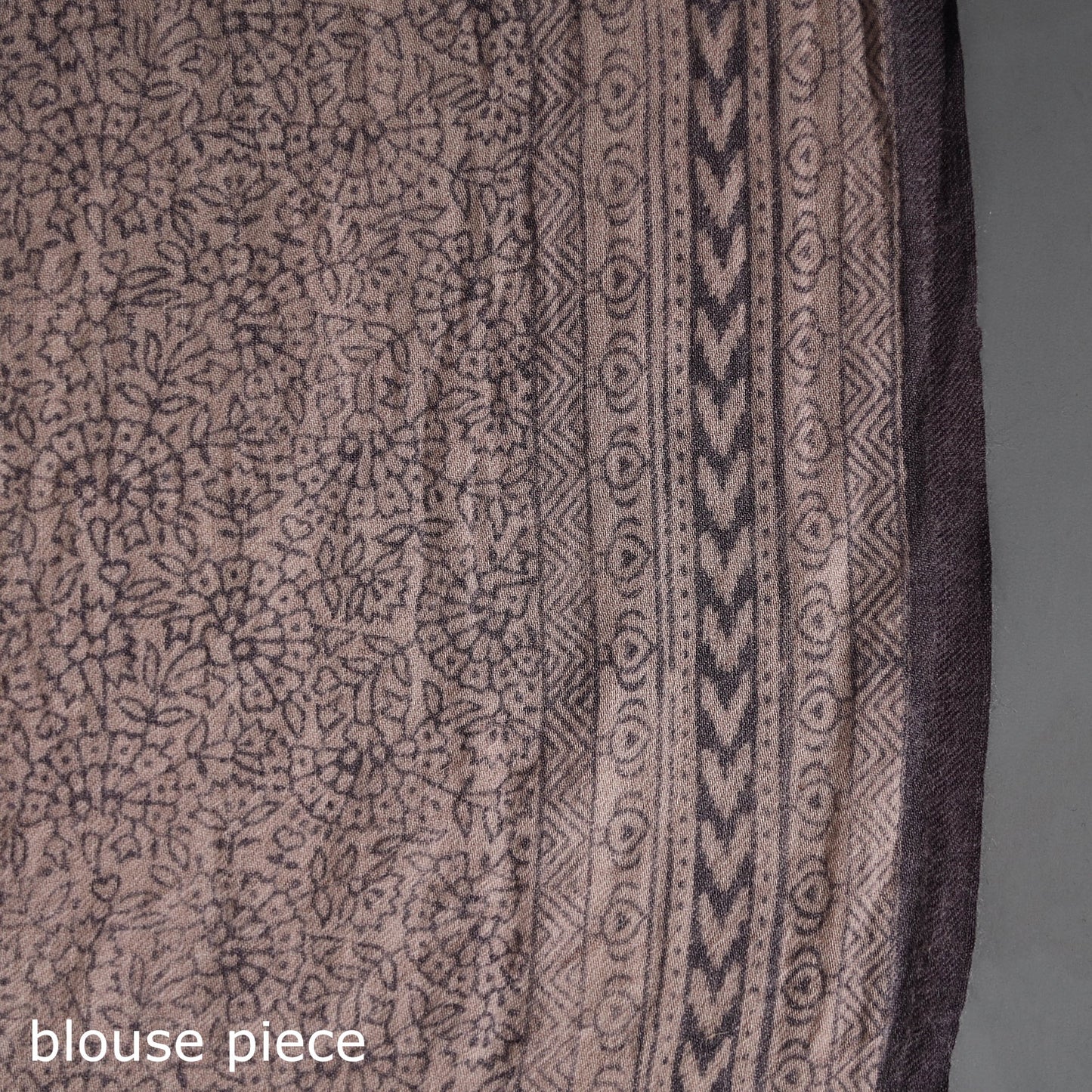 Brown Handwoven Merino Wool Bagh Block Print Saree