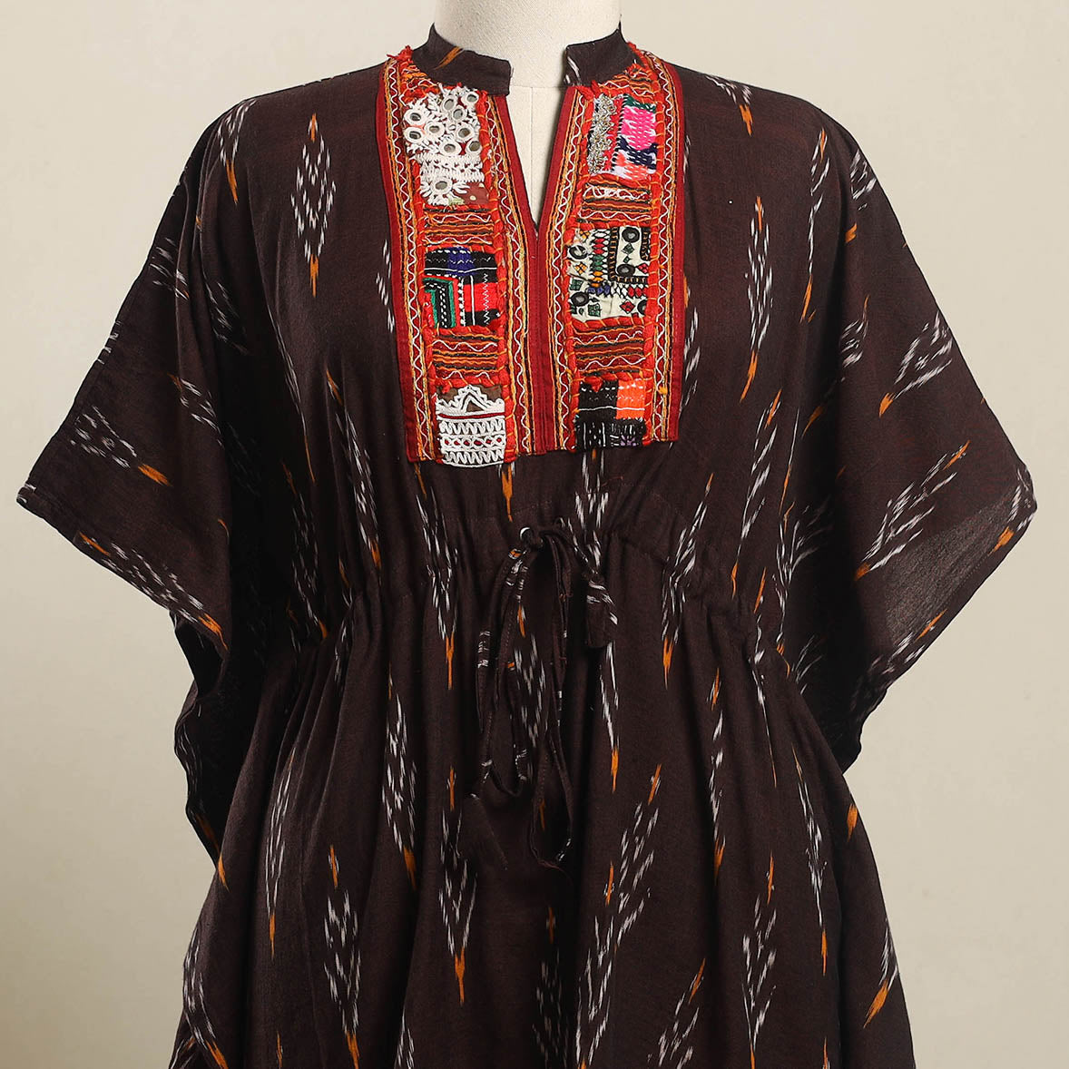 Buy Ikat Cotton Kaftan with Desert Thread Embroidery