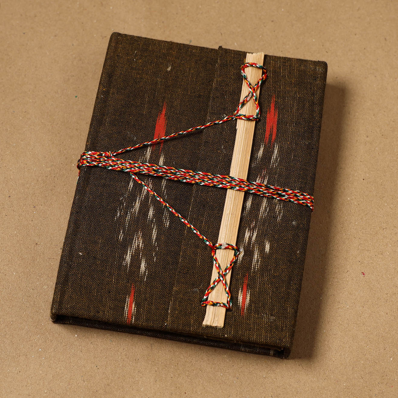 Ikat fabric cover handmade paper notebook with thread lock