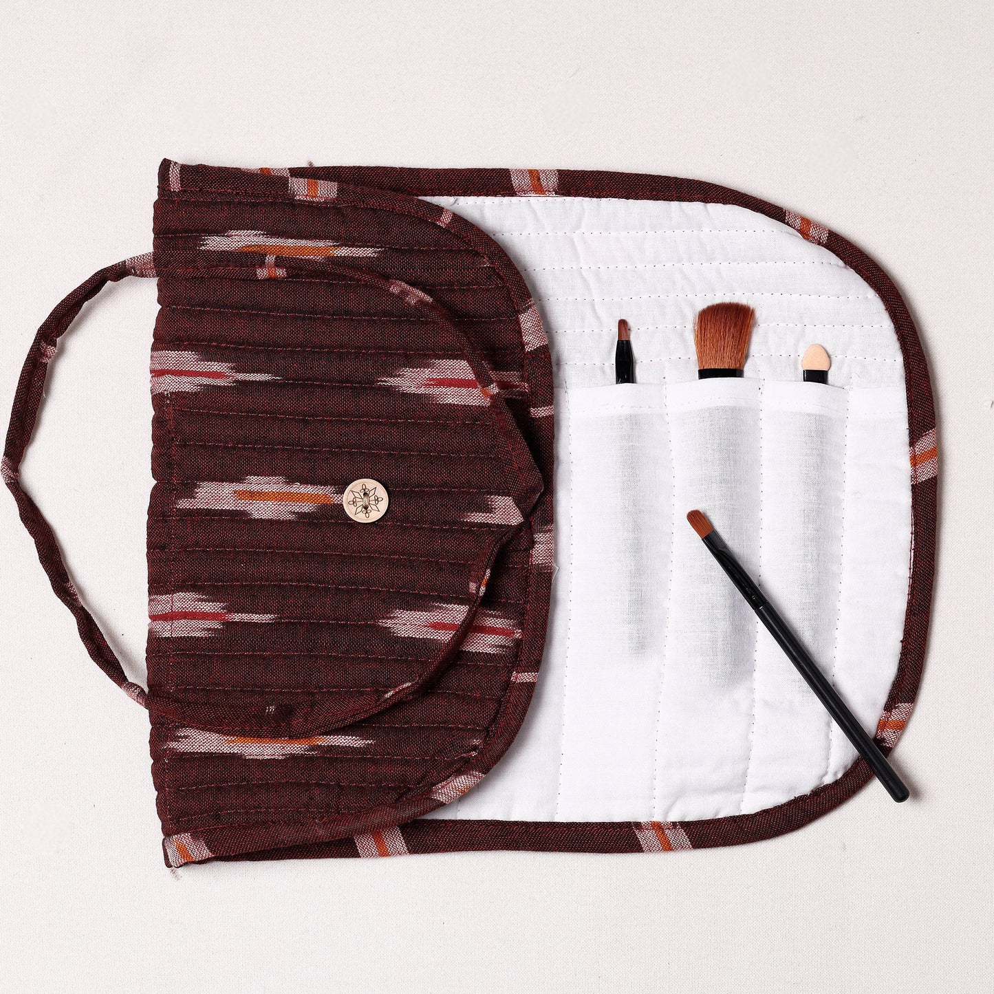 Ikat Fabric Multipurpose Segmented Make-up Brush Wrap Pouch/Case