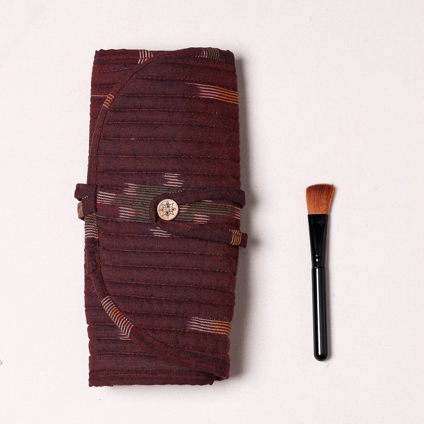 Ikat Fabric Multipurpose Segmented Make-up Brush Wrap Pouch/Case