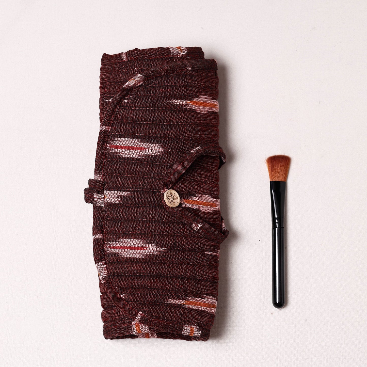 Ikat Fabric Multipurpose Segmented Make-up Brush Wrap Pouch/Case
