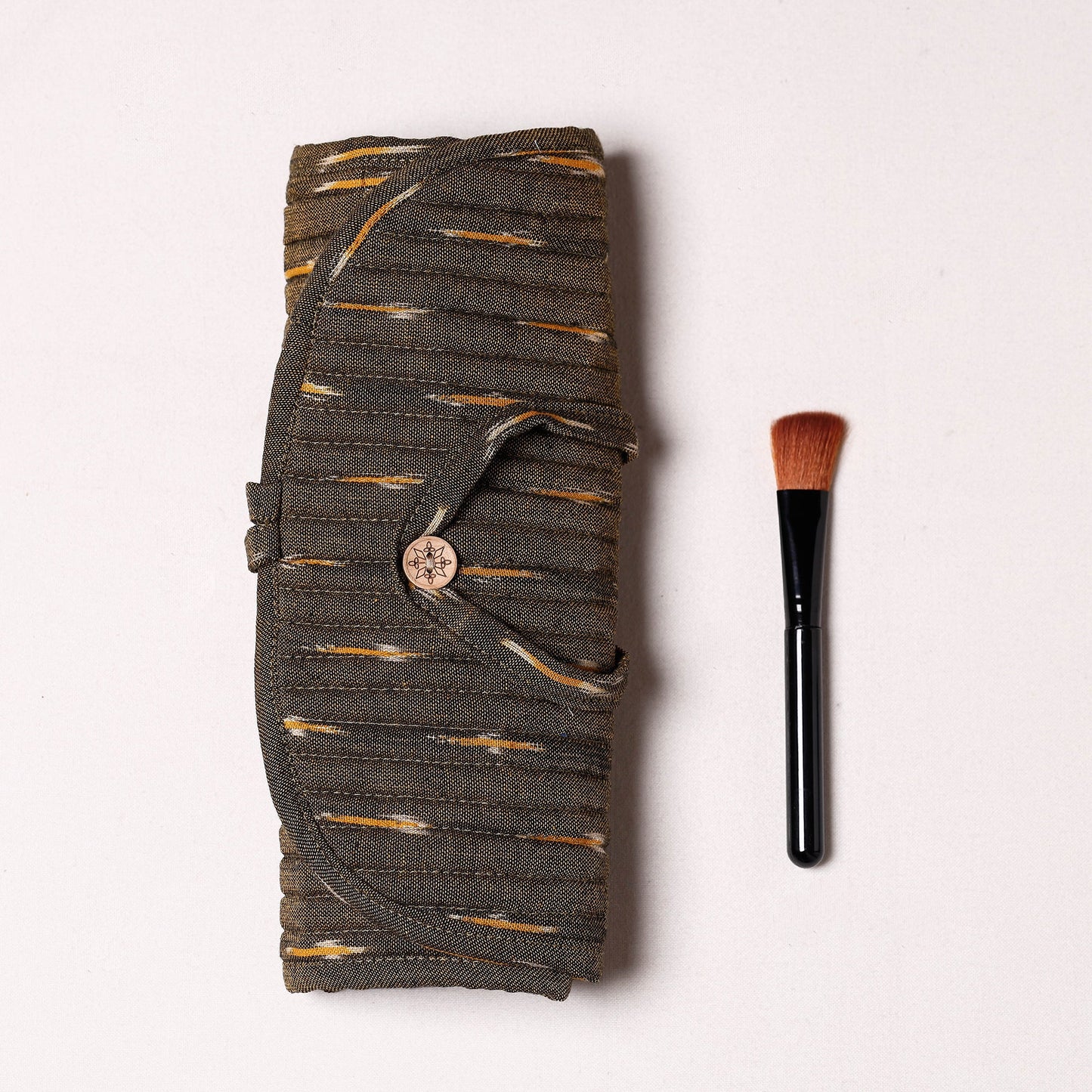 Ikat Fabric Multipurpose Segmented Make-up Brush Wrap Pouch/Case