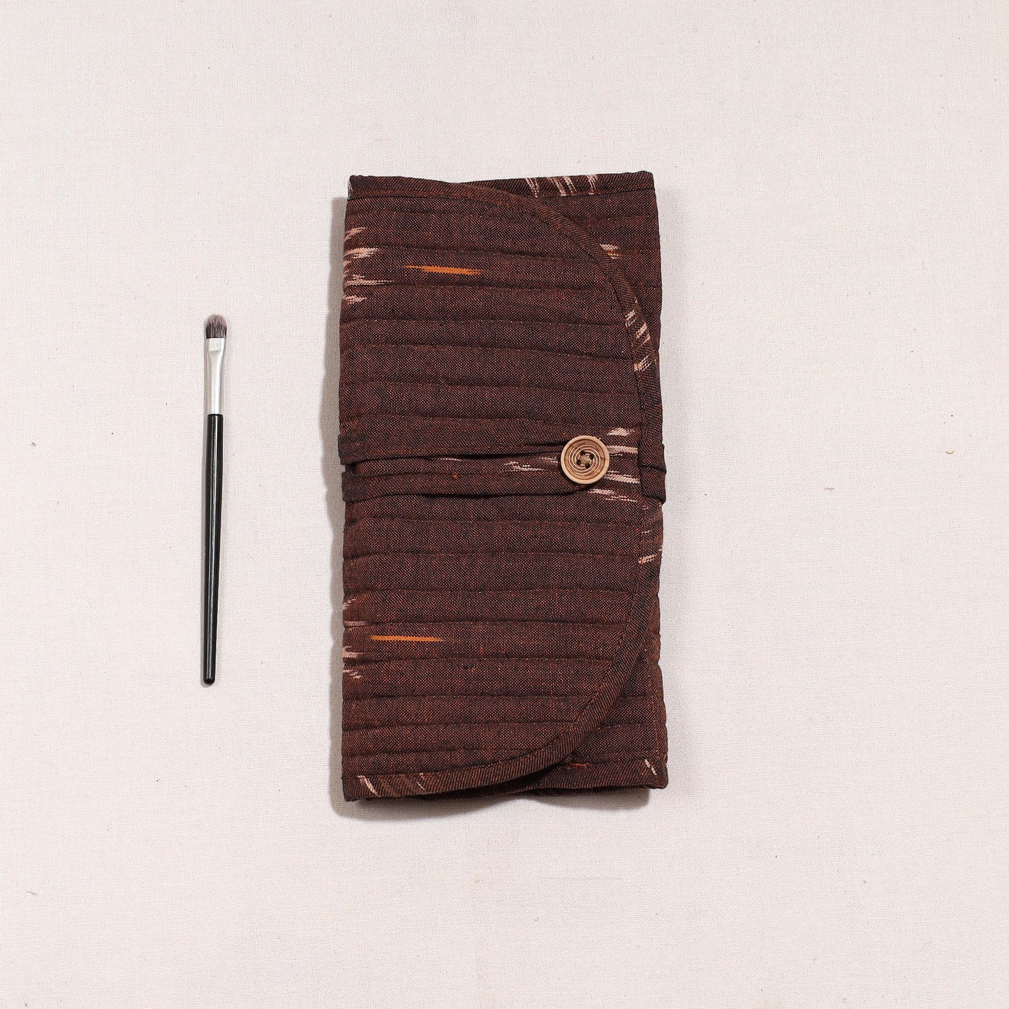 Ikat Fabric Multipurpose Segmented Make-up Brush Wrap Pouch/Case