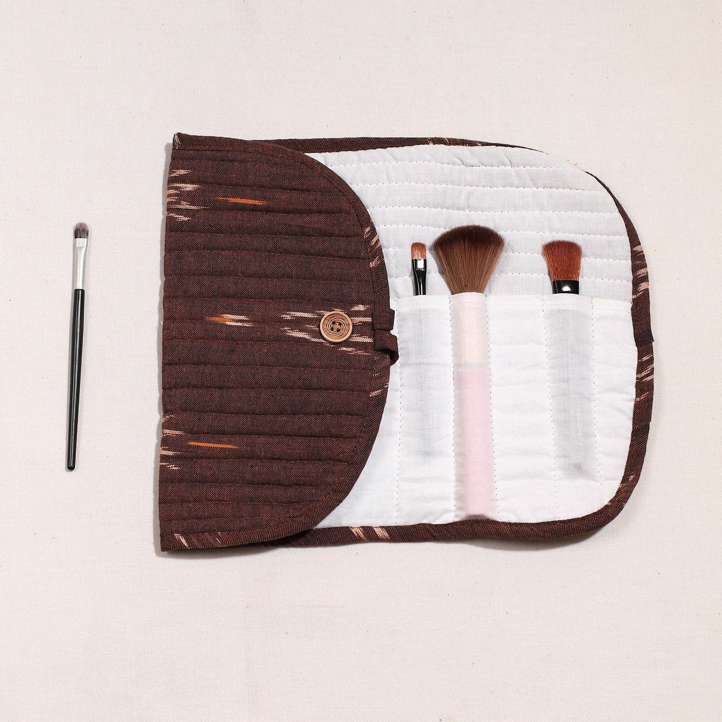 Ikat Fabric Multipurpose Segmented Make-up Brush Wrap Pouch/Case
