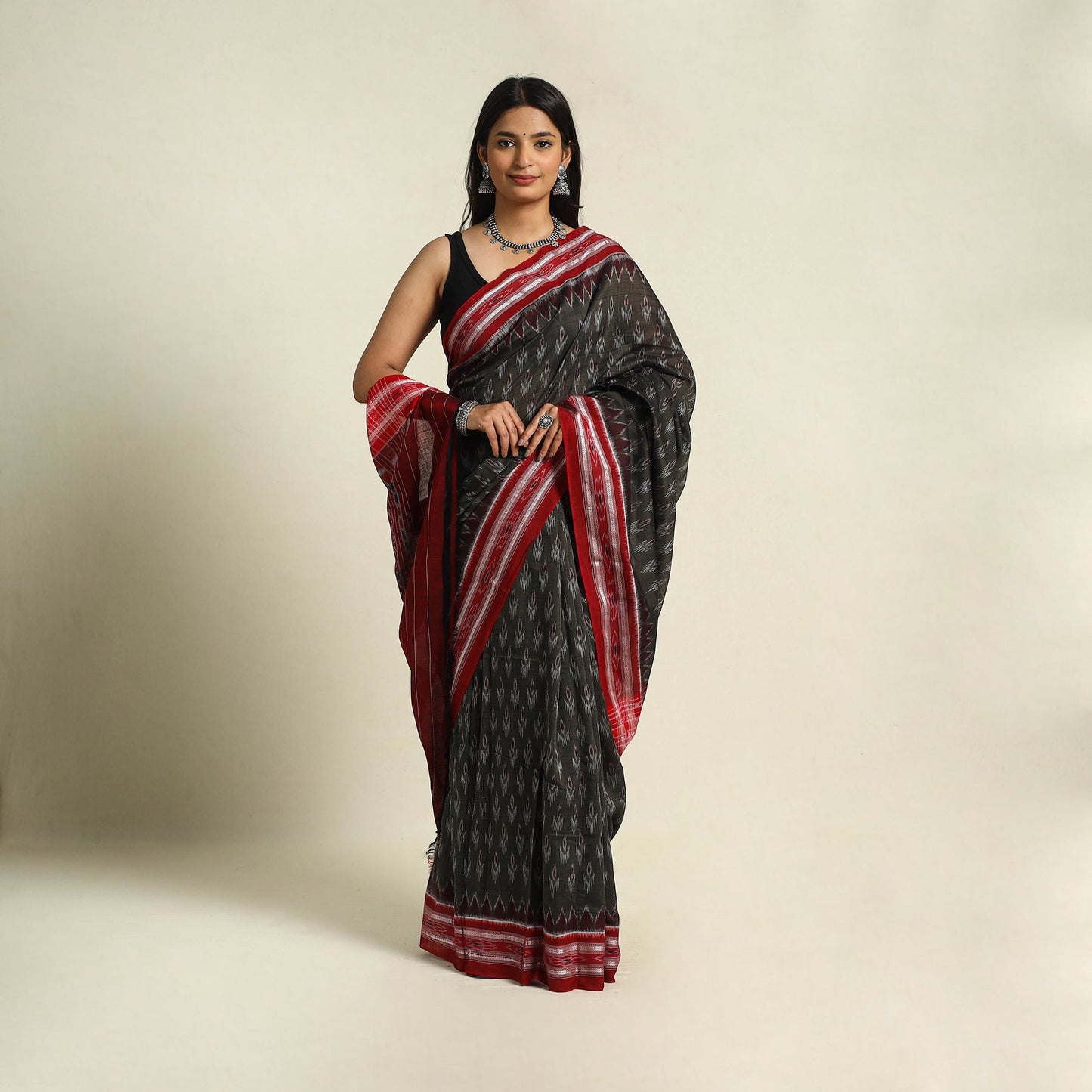 Brown Ikat Handloom Cotton Sambalpuri Saree