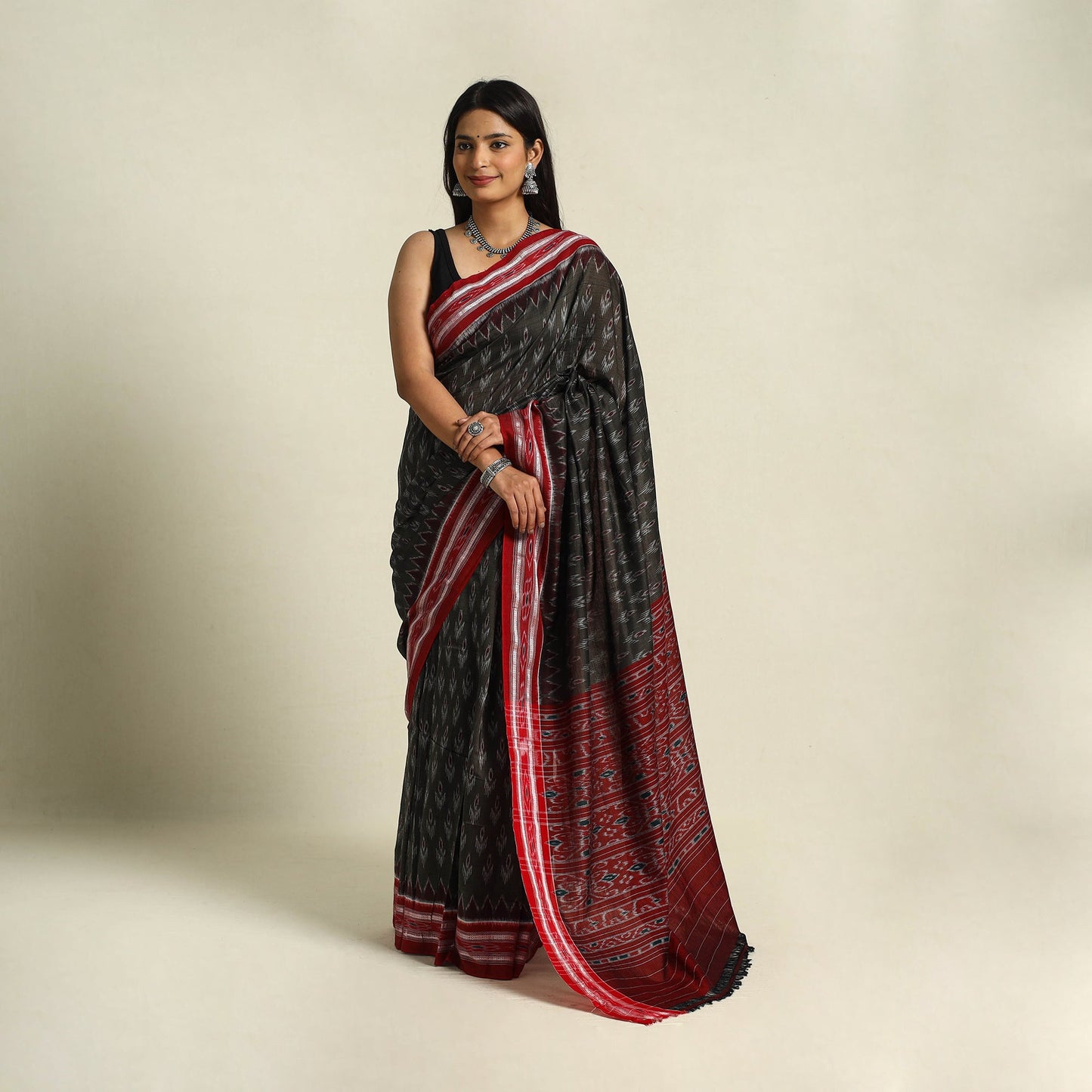 Brown Ikat Handloom Cotton Sambalpuri Saree