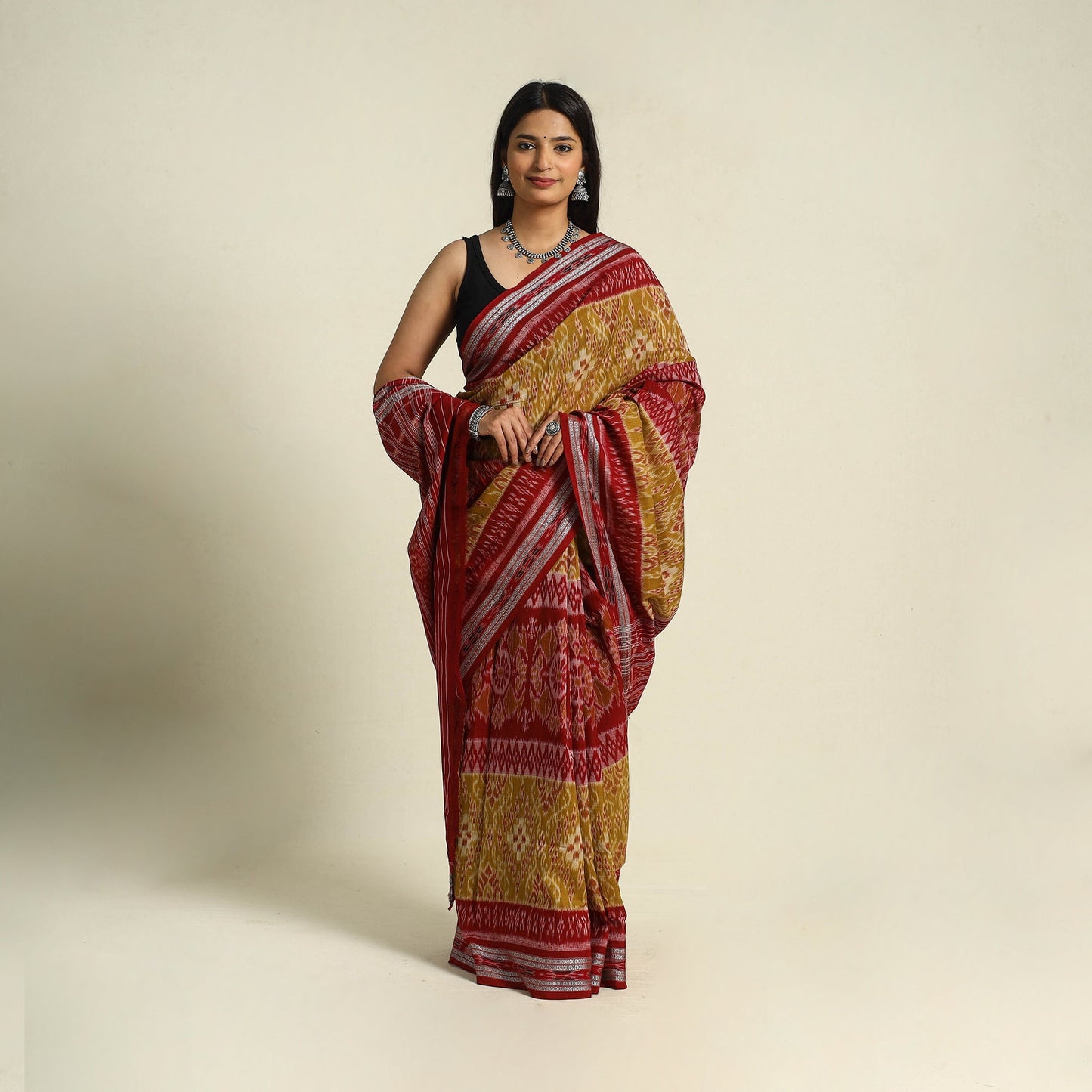 Brown Ikat Handloom Cotton Sambalpuri Saree
