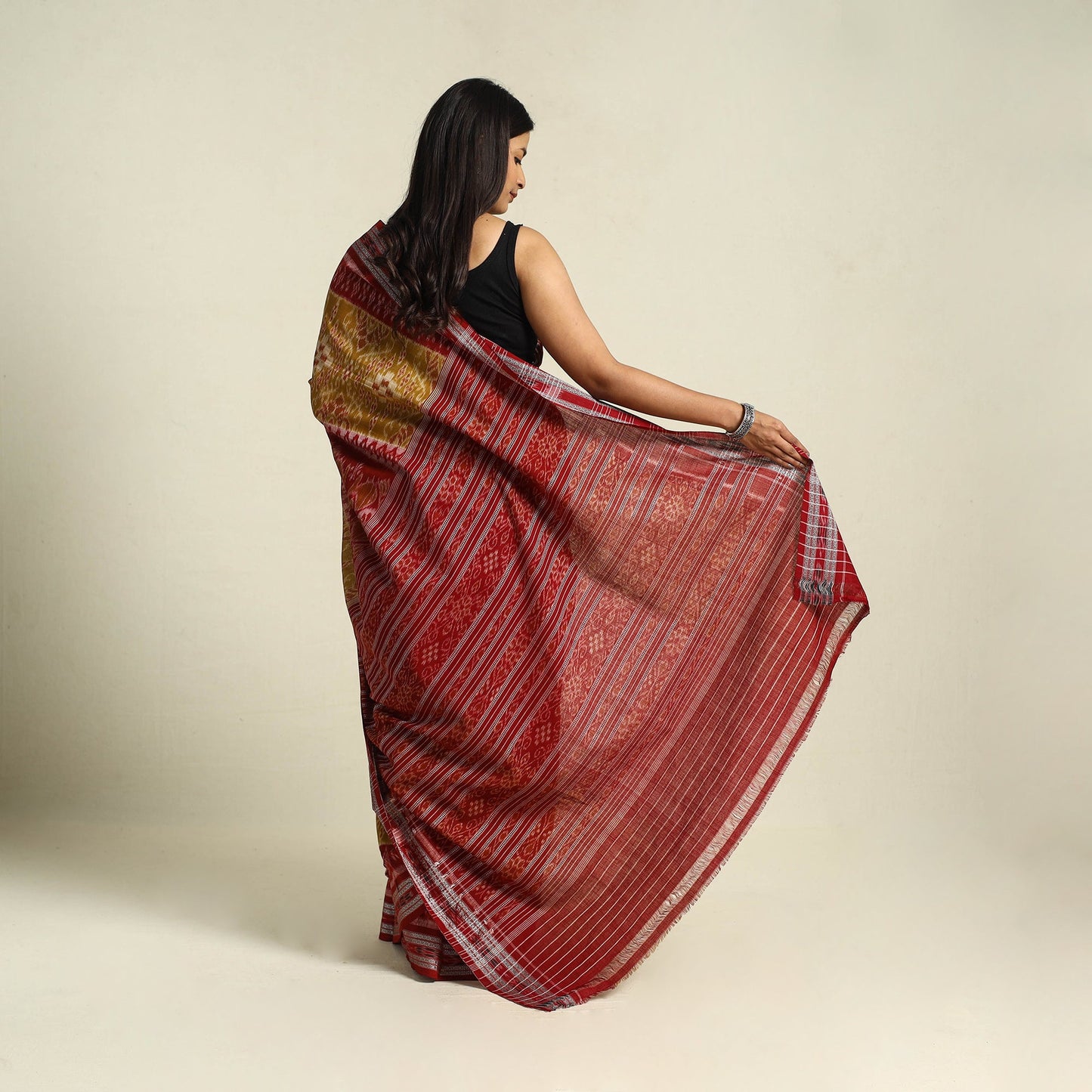 Brown Ikat Handloom Cotton Sambalpuri Saree