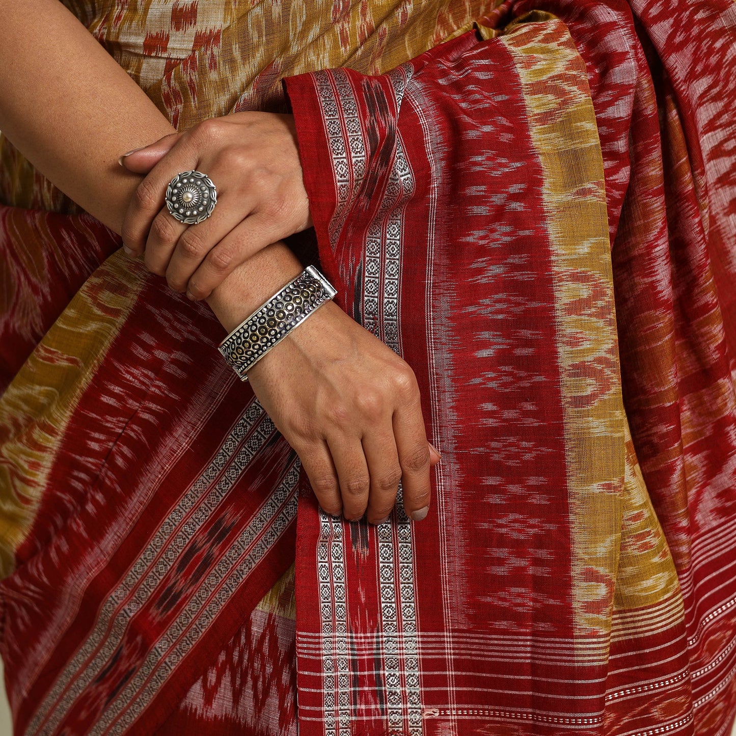Brown Ikat Handloom Cotton Sambalpuri Saree