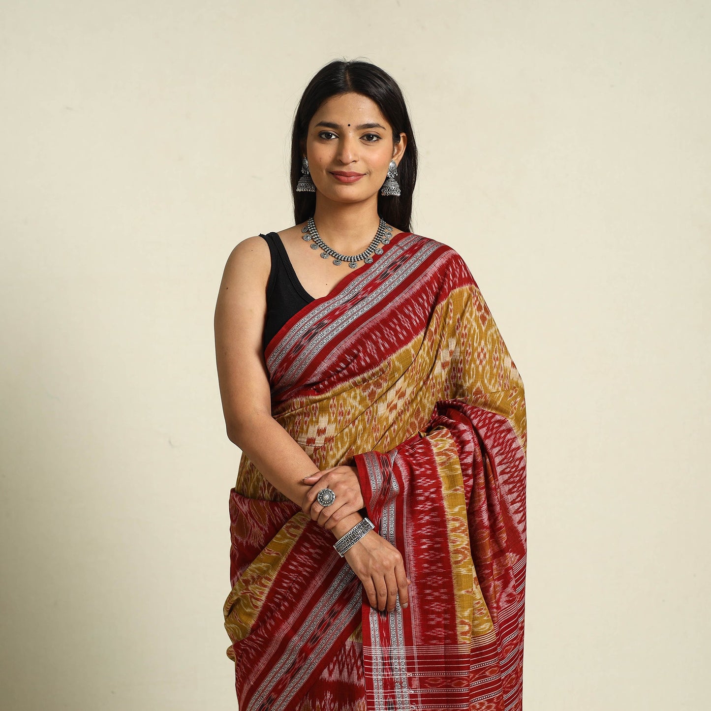 Brown Ikat Handloom Cotton Sambalpuri Saree