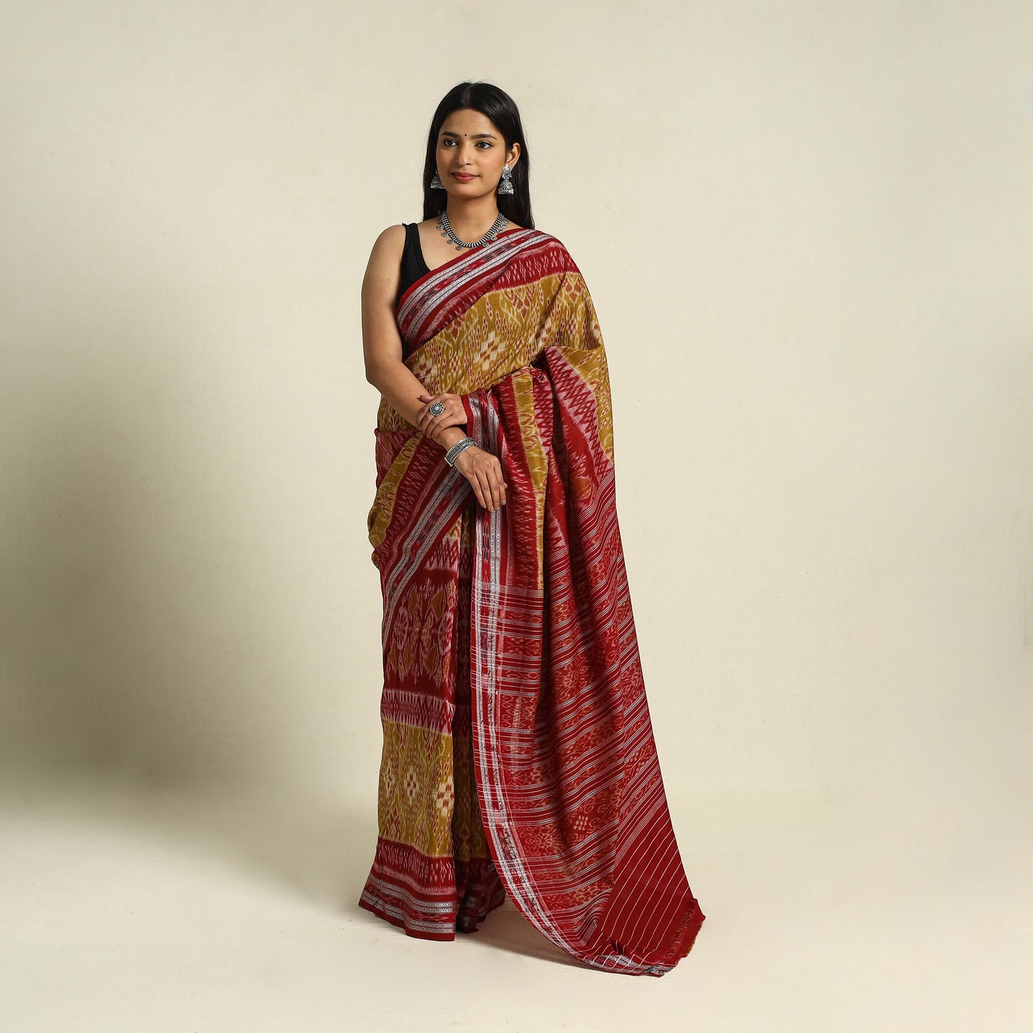 Brown Ikat Handloom Cotton Sambalpuri Saree