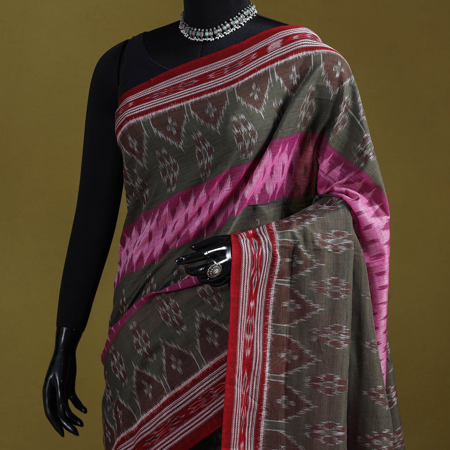 Brown - ikat handloom pure cotton sambalpuri saree 07